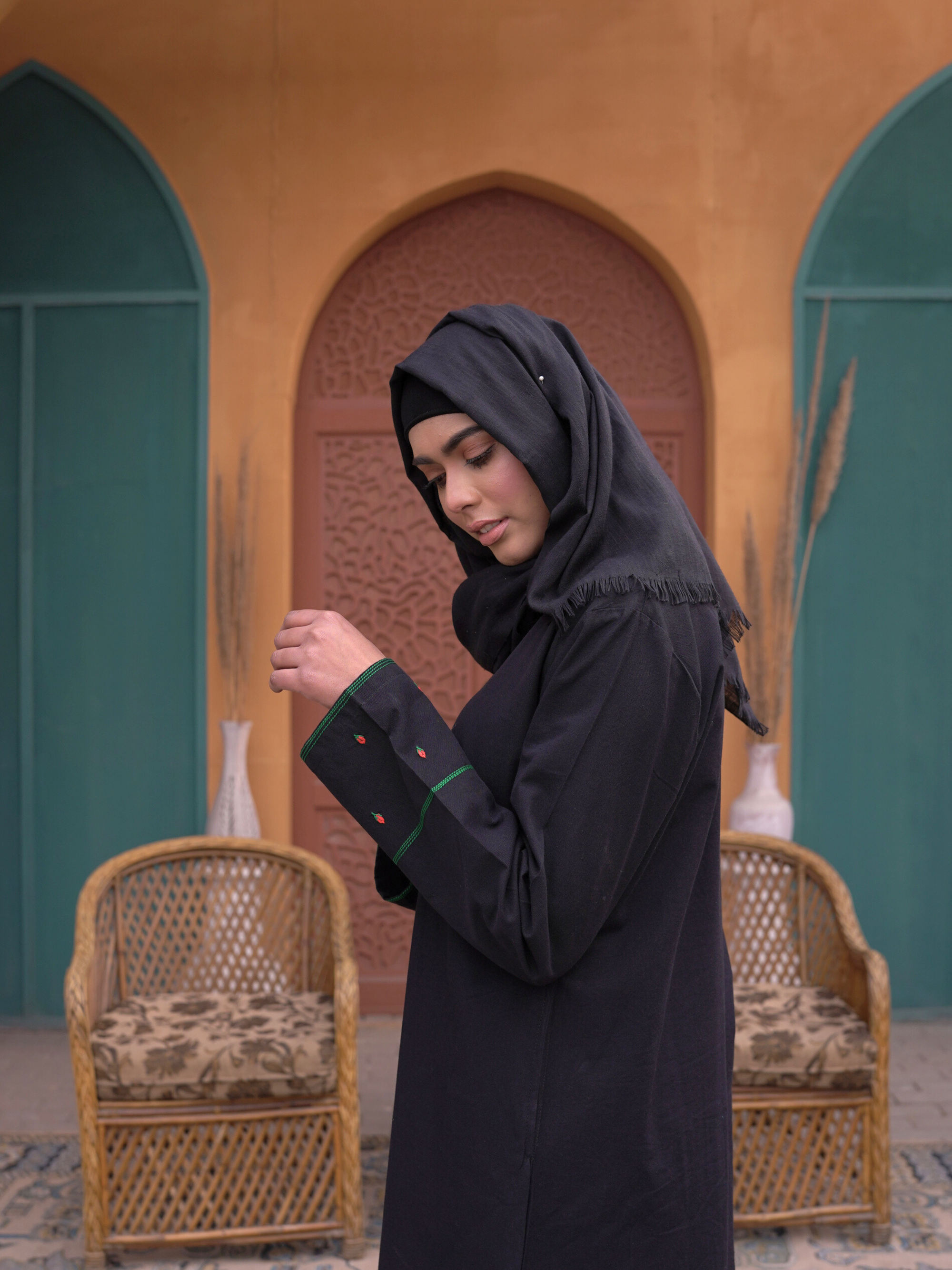 Heritage Cotton Abaya - Black