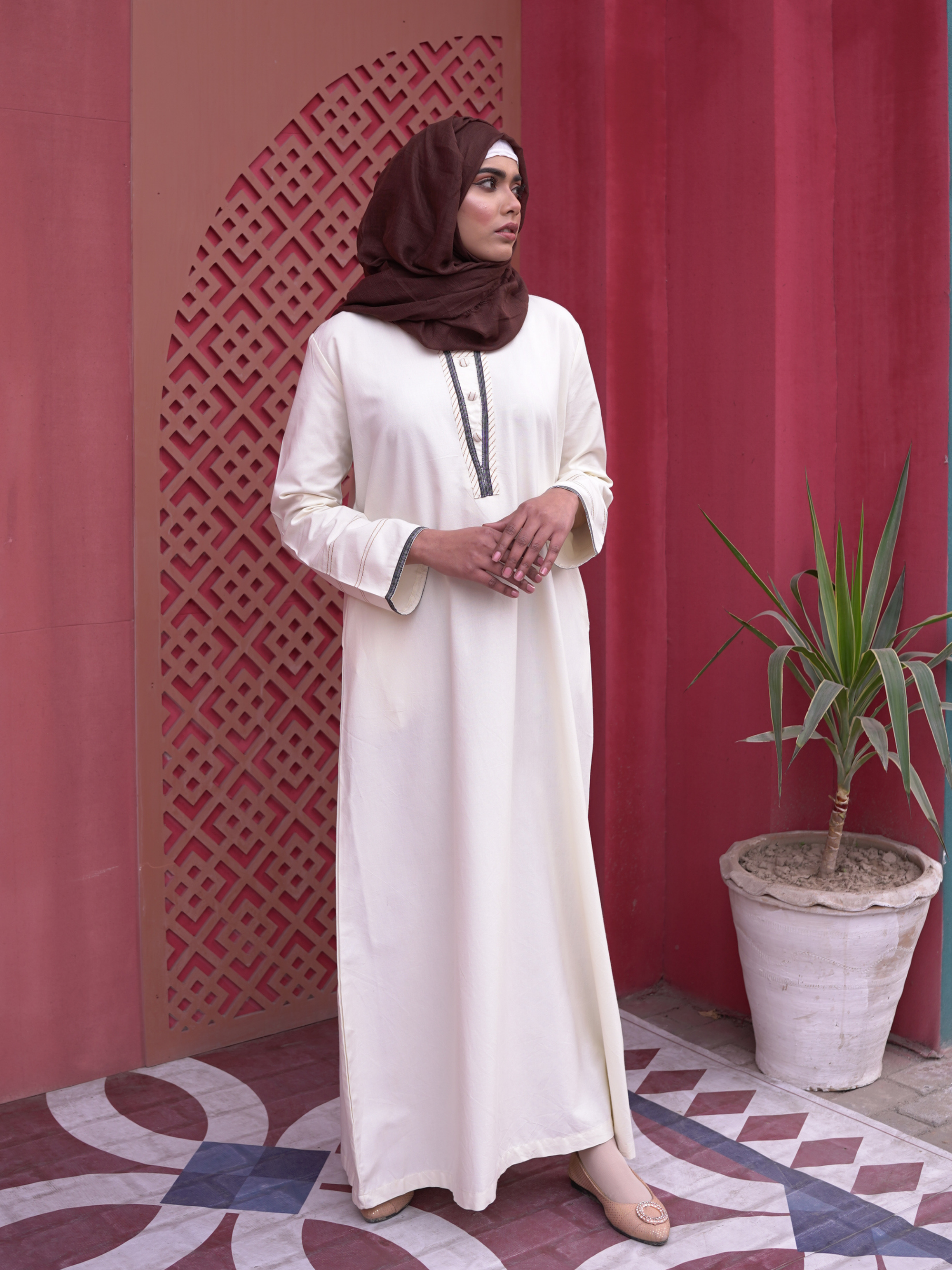 Heritage Cotton Abaya - Cream