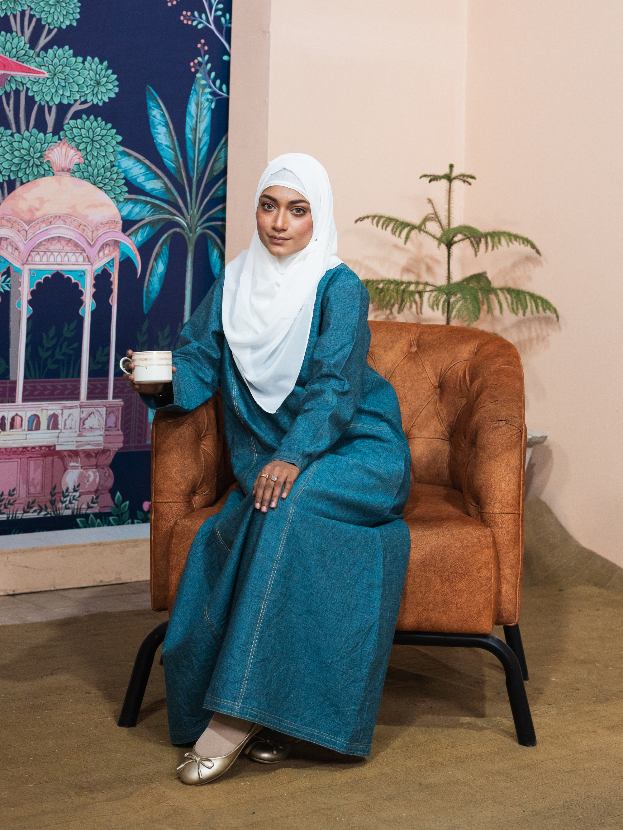 Denim Panelled Maxi Dress - Teal