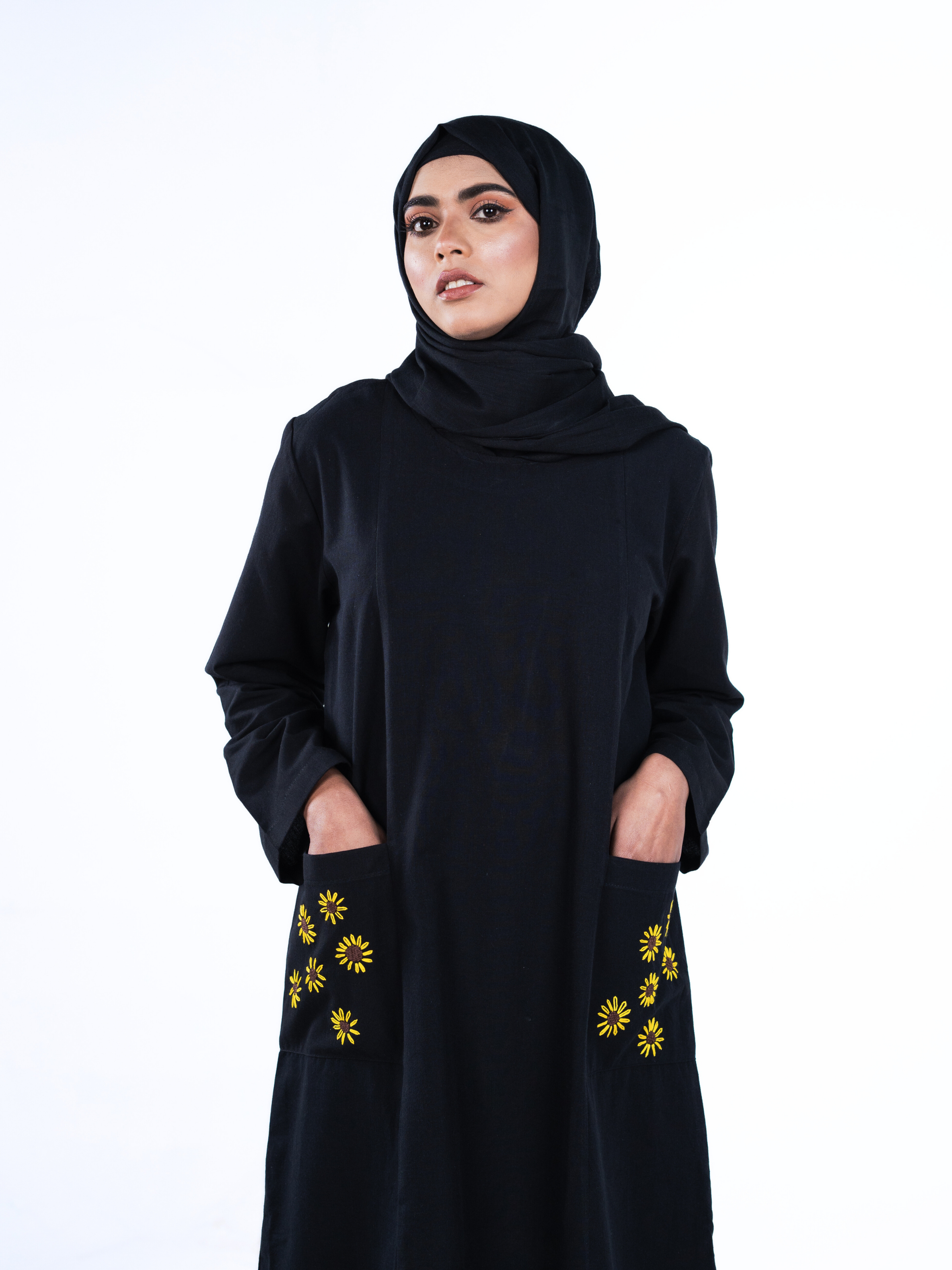 Embroidered Panelled Maxi Dress - Black