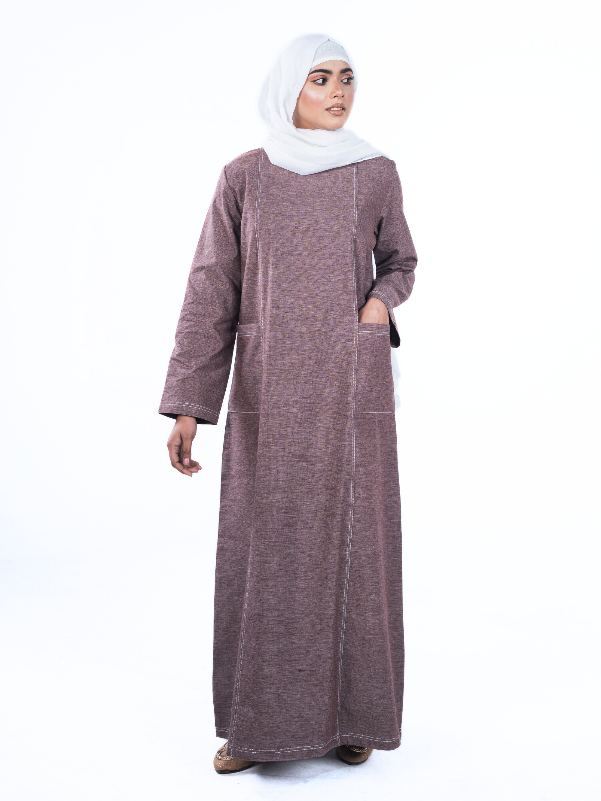 Denim Panelled Maxi Dress - Peanut