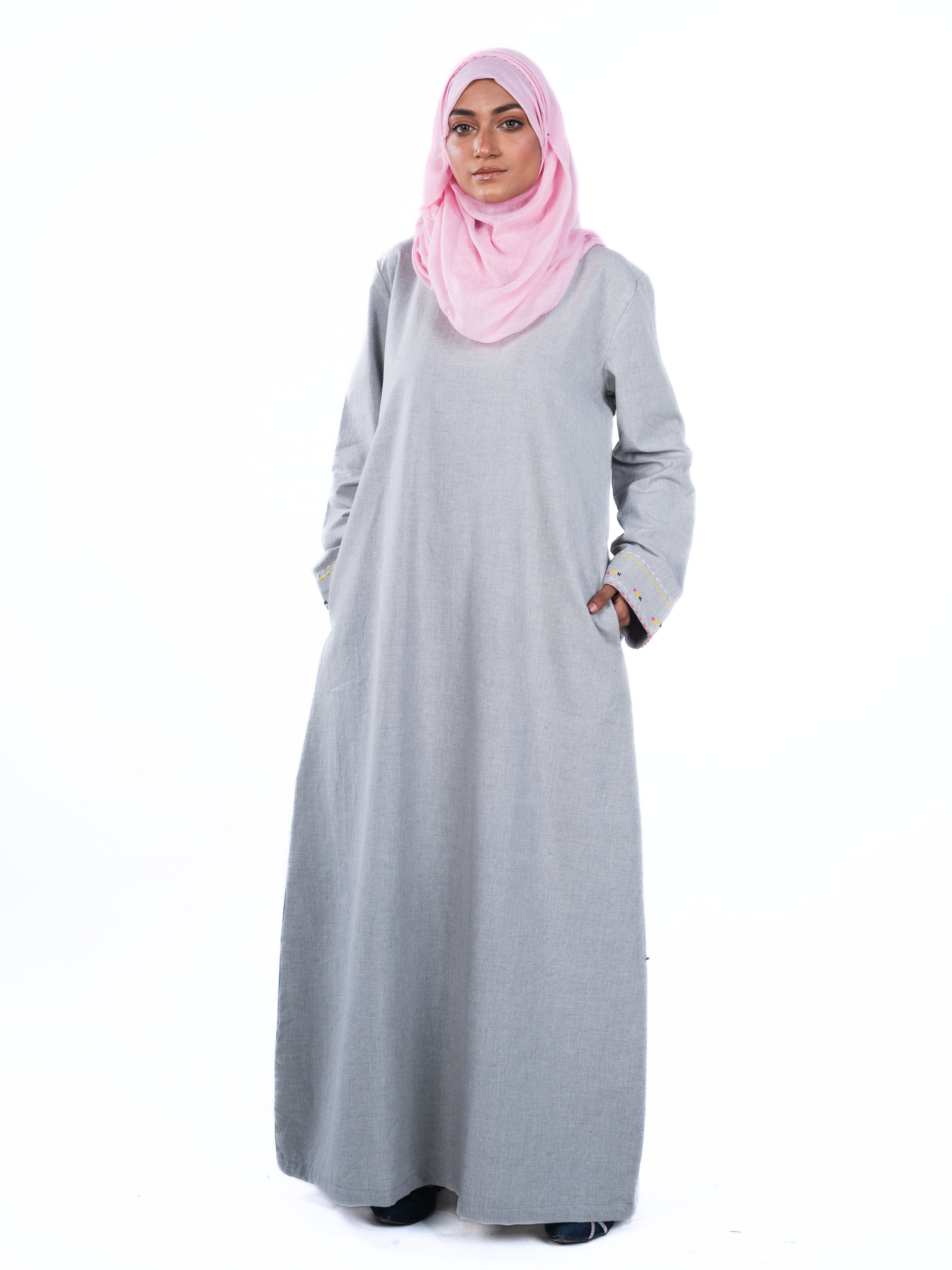 Heritage Cotton Abaya - Silver
