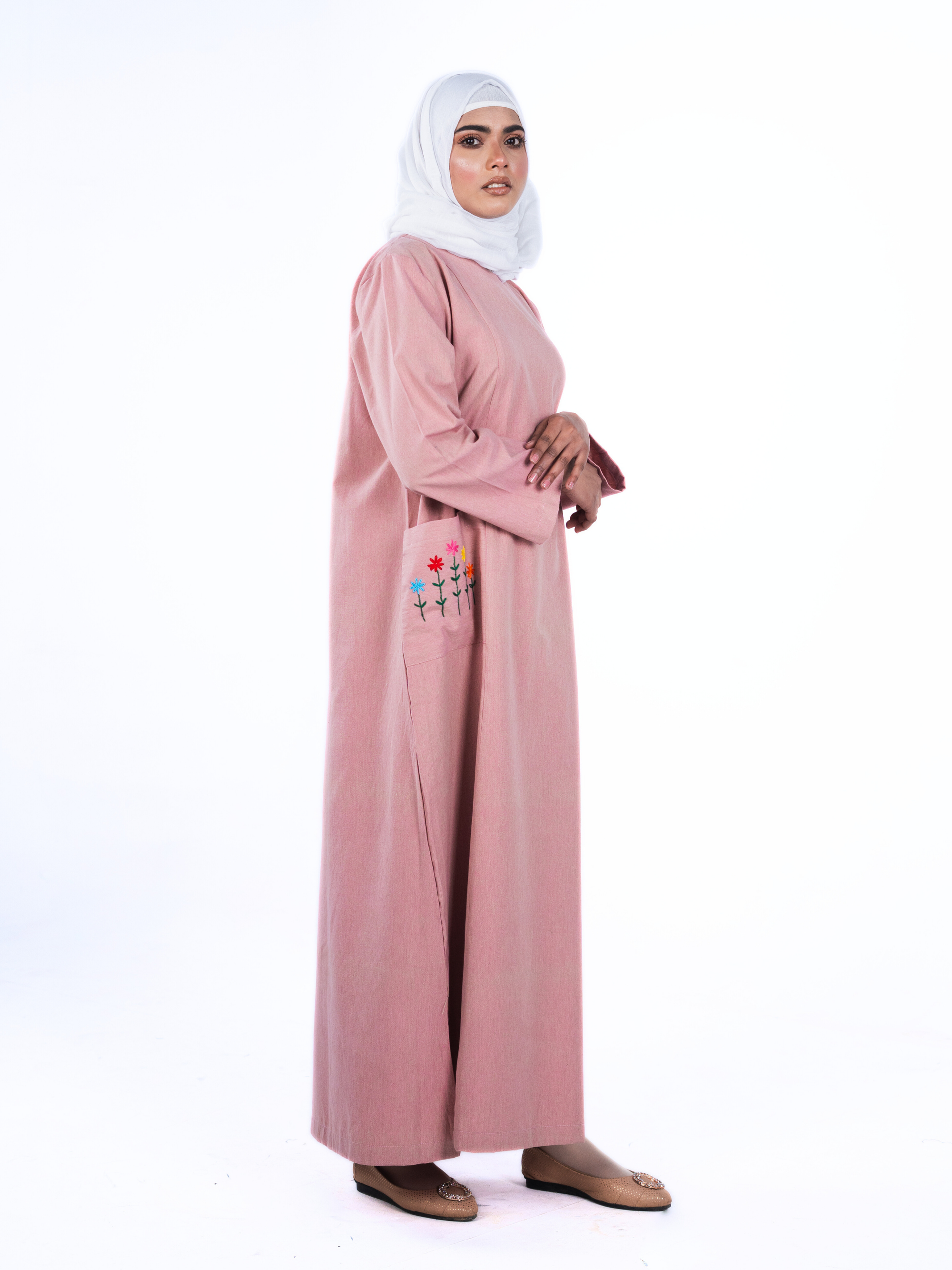 Embroidered Panelled Maxi Dress - Blush
