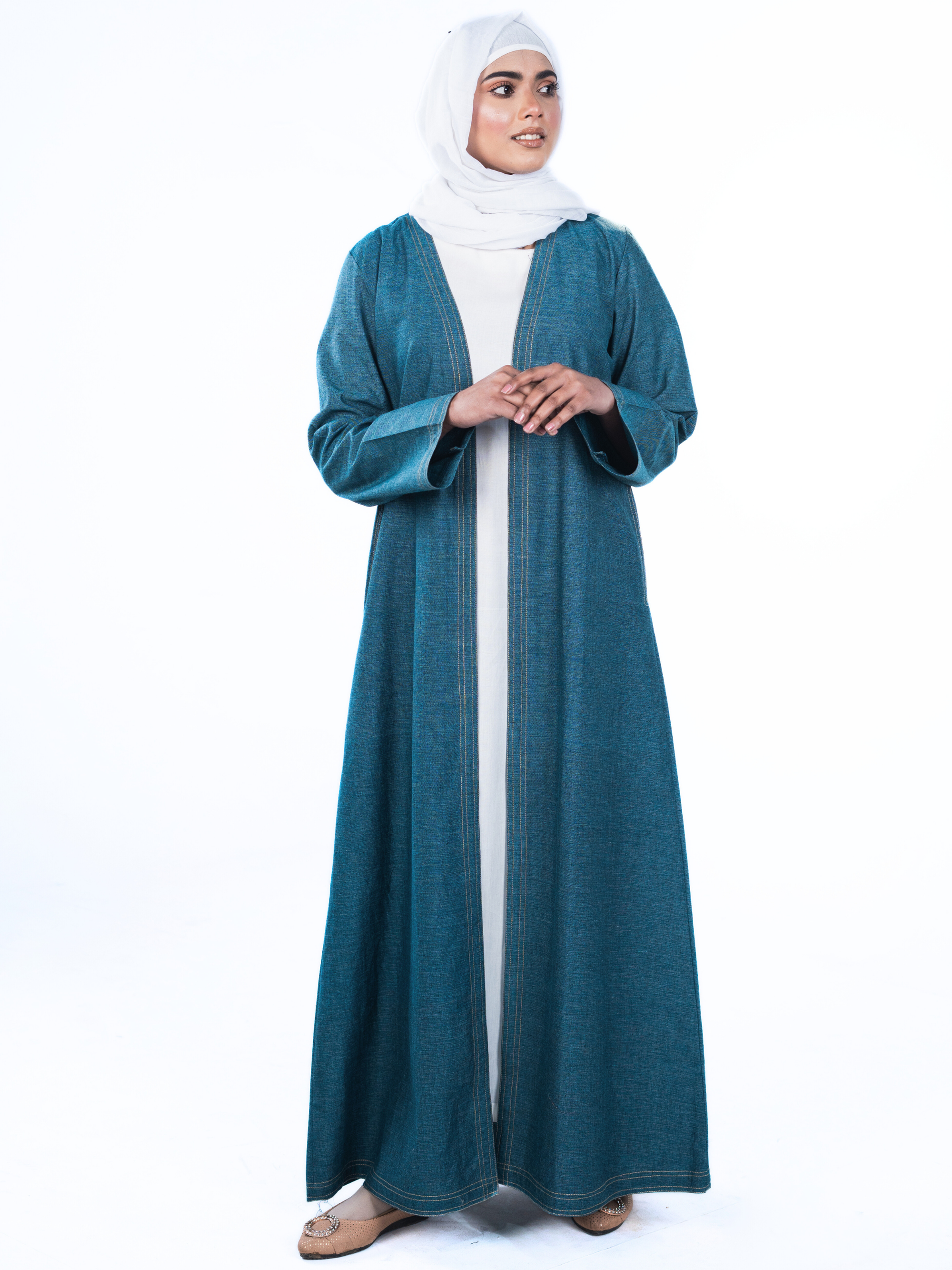 Open Denim Abaya – Teal