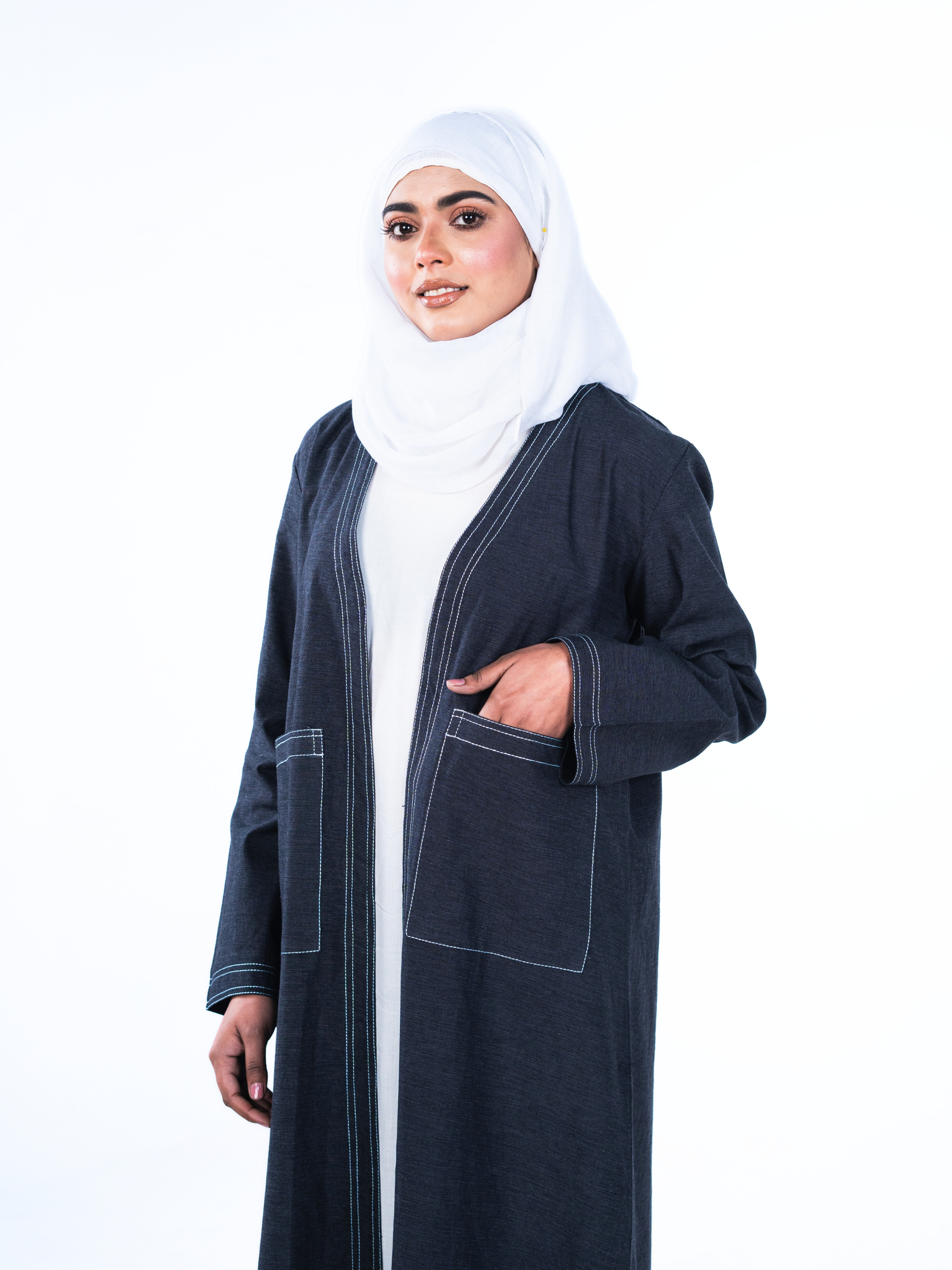 Open Denim Abaya – Coal