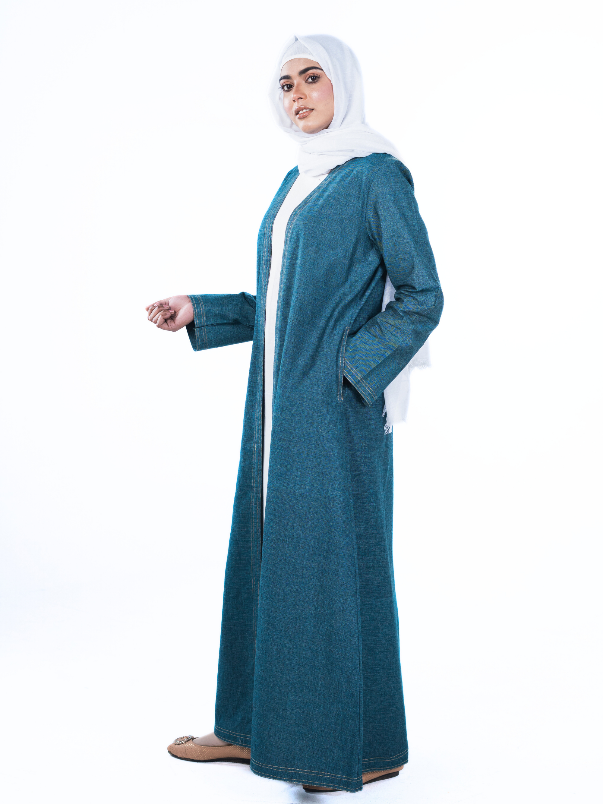 Open Denim Abaya – Teal