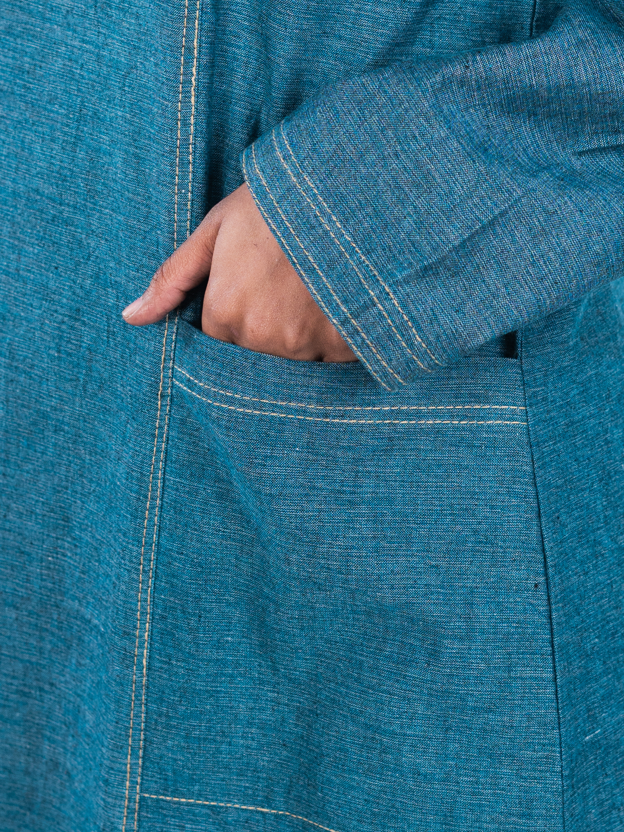 Denim Panelled Maxi Dress - Teal