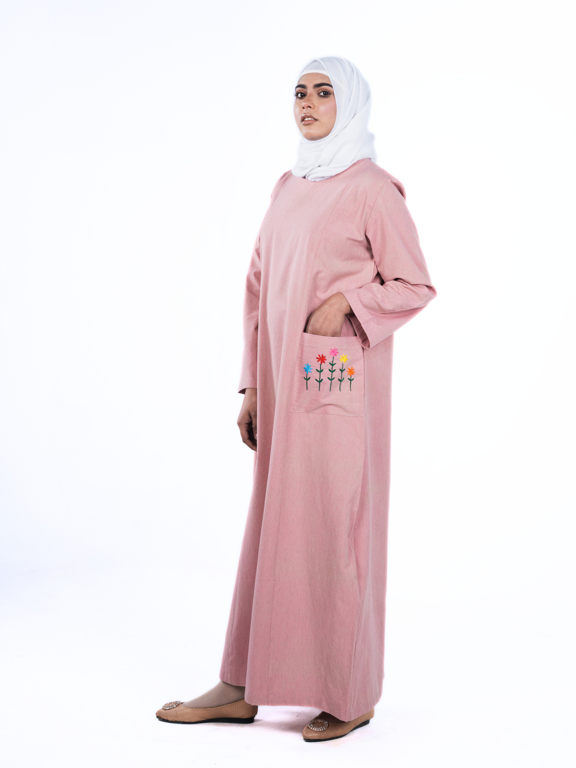 Embroidered Panelled Maxi Dress - Blush