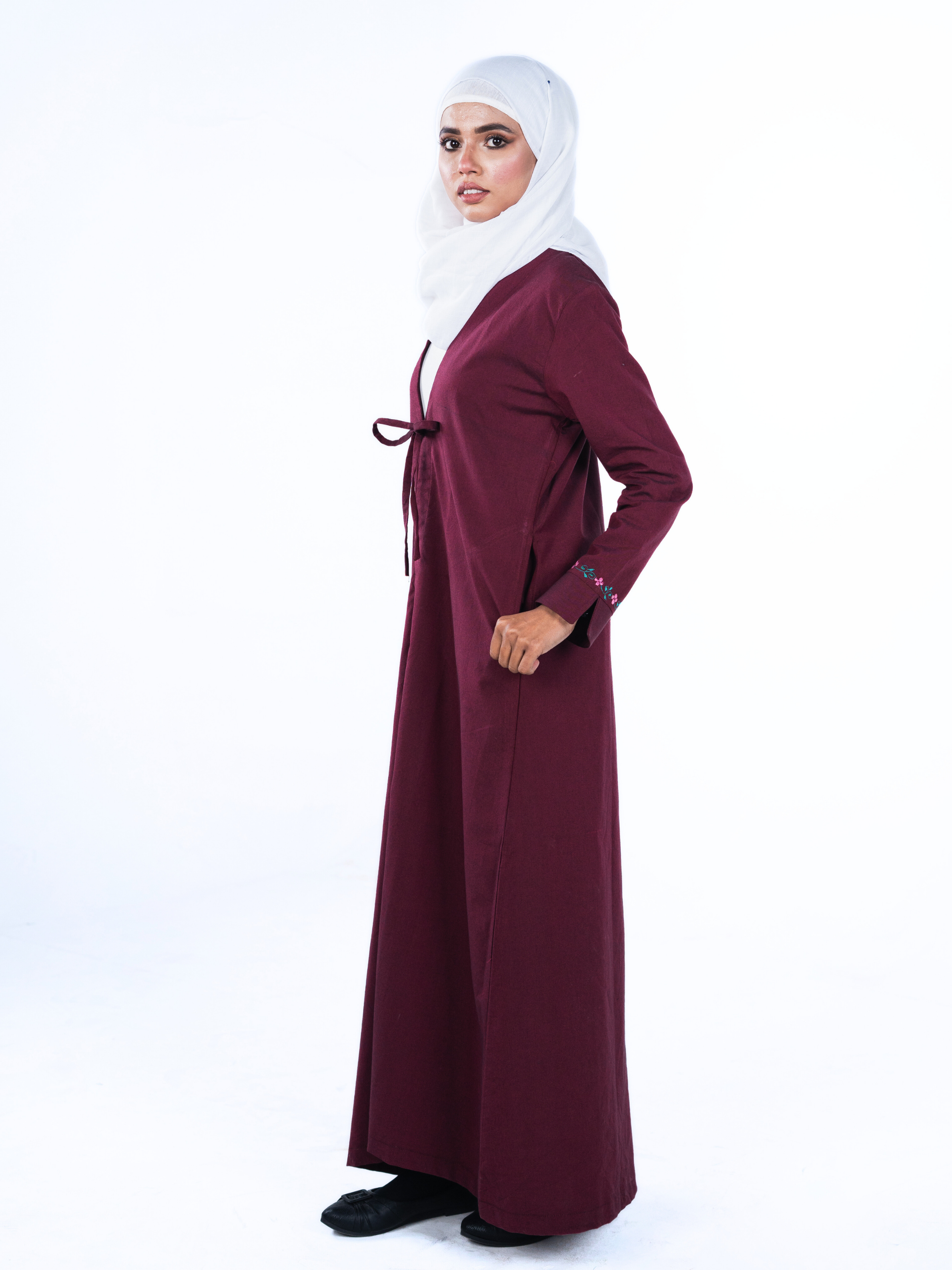 Heritage Bow Open Abaya  – Berry