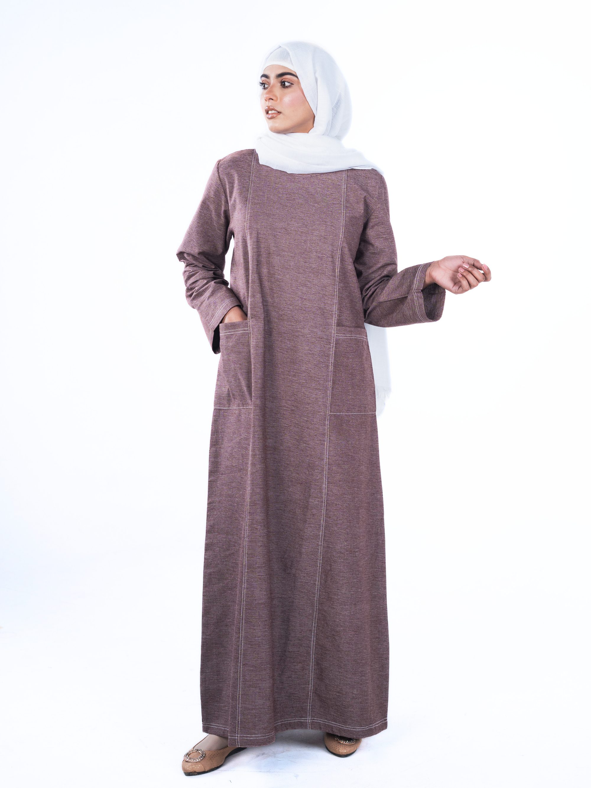 Denim Panelled Maxi Dress - Peanut