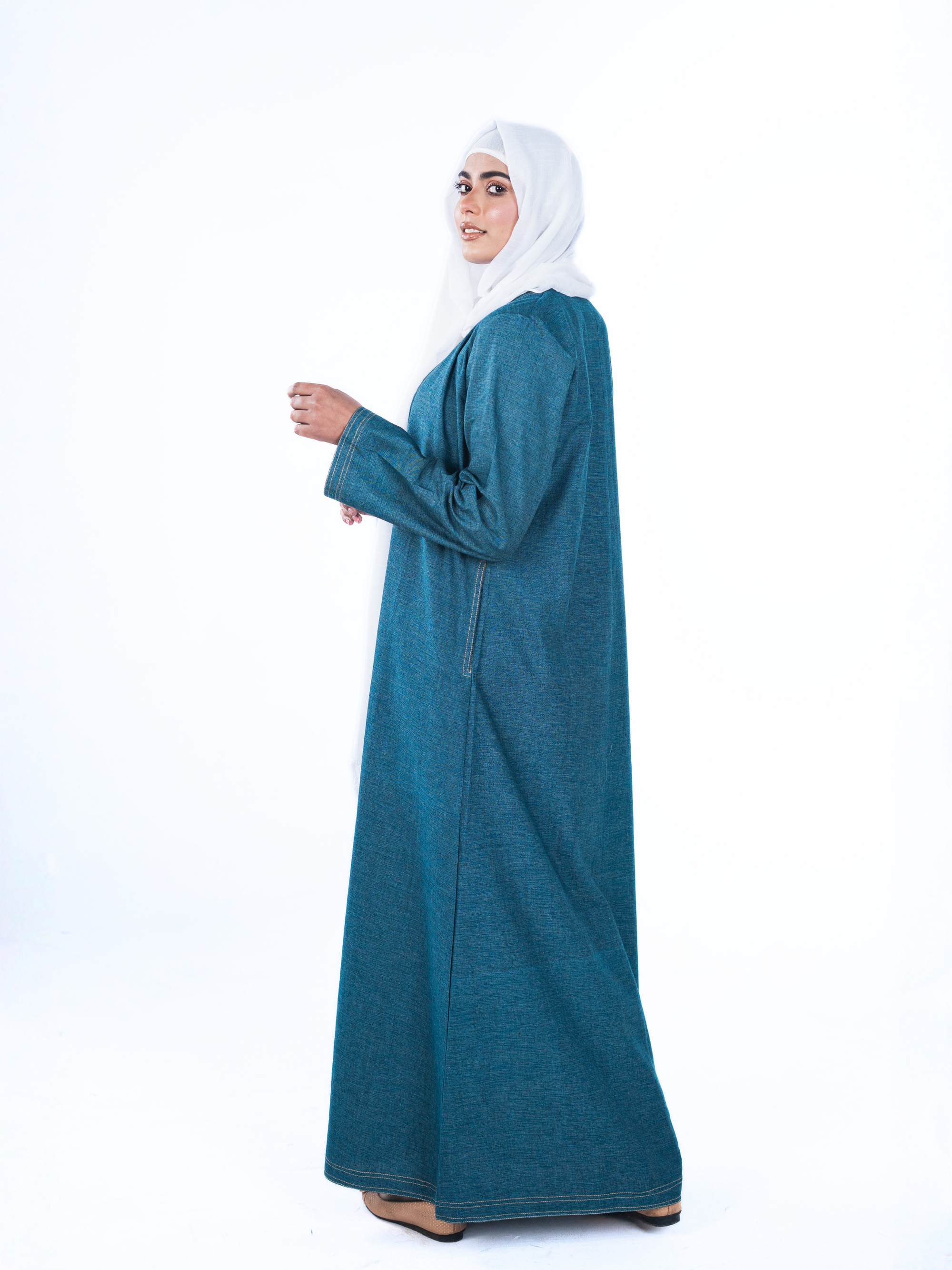 Open Denim Abaya – Teal