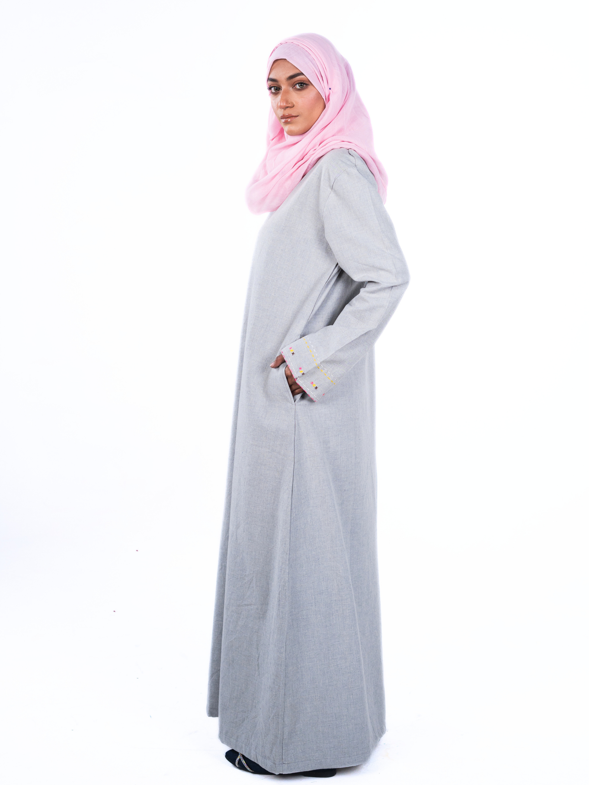 Heritage Cotton Abaya - Silver