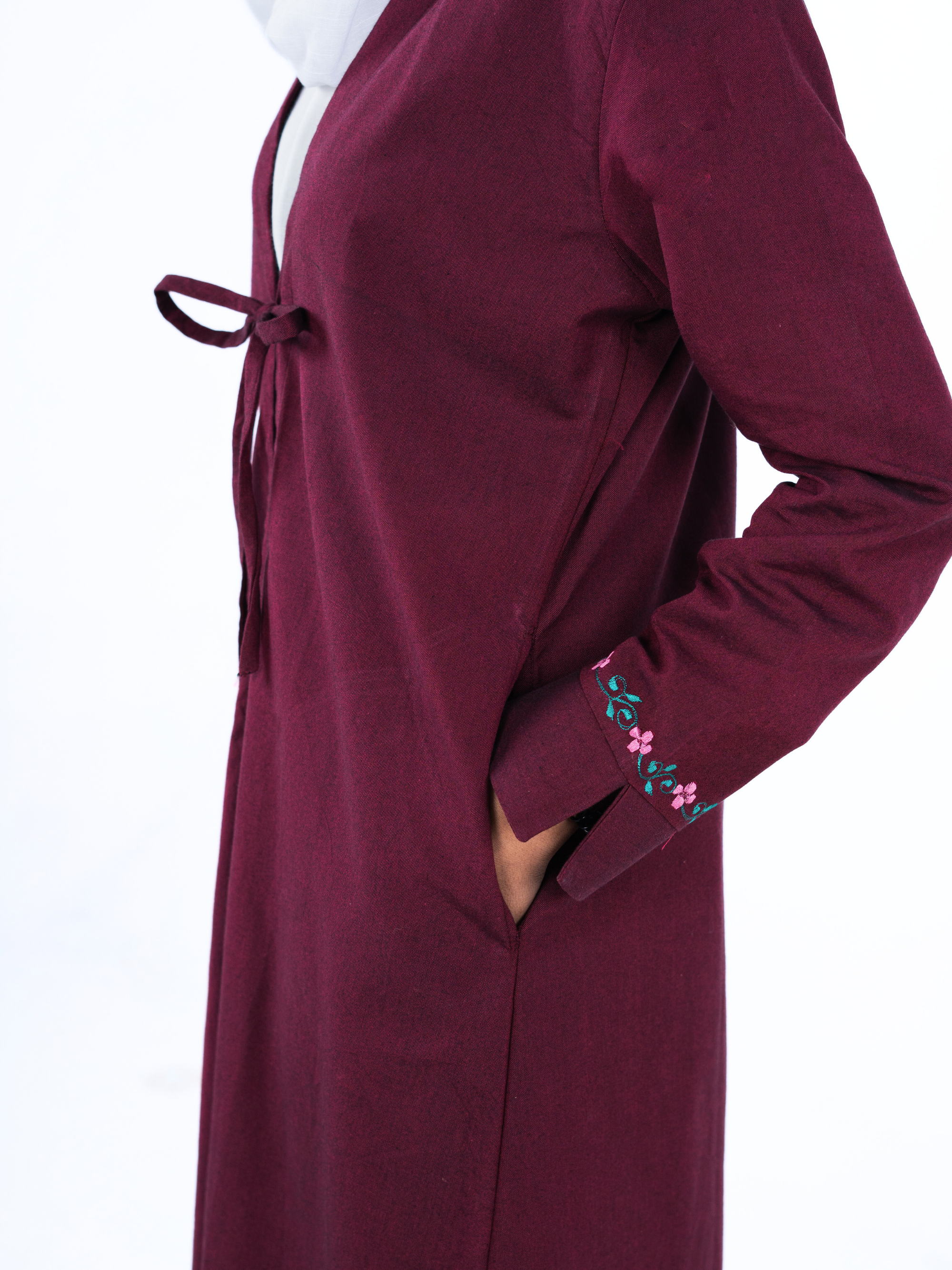Heritage Bow Open Abaya  – Berry