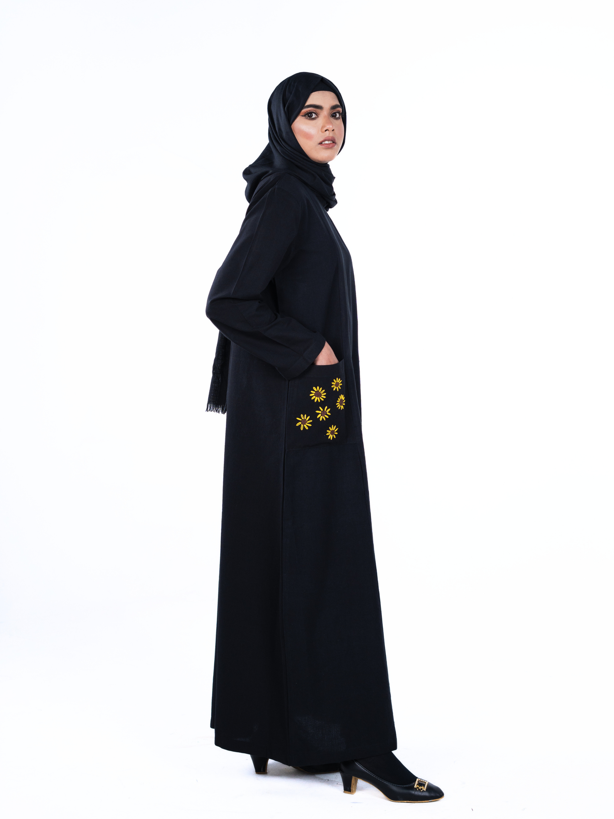 Embroidered Panelled Maxi Dress - Black