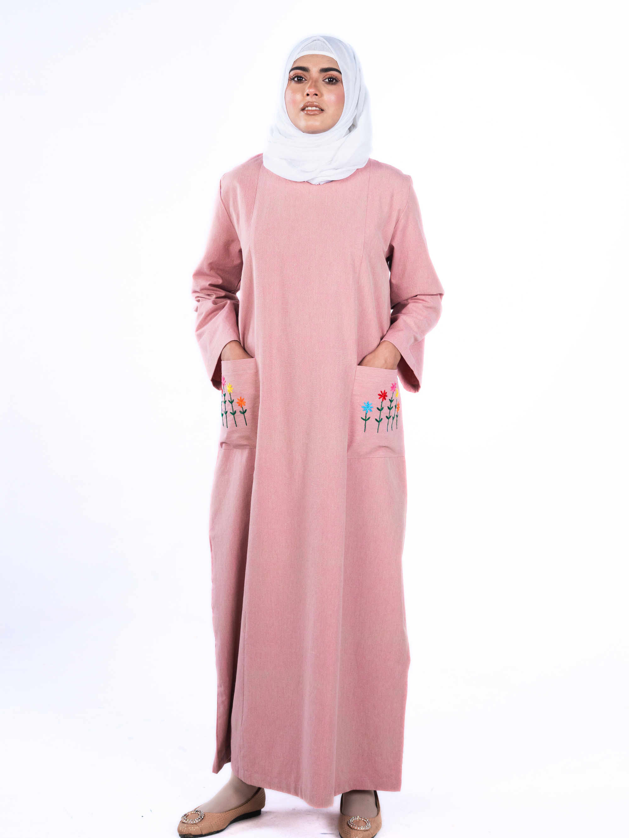 Embroidered Panelled Maxi Dress - Blush