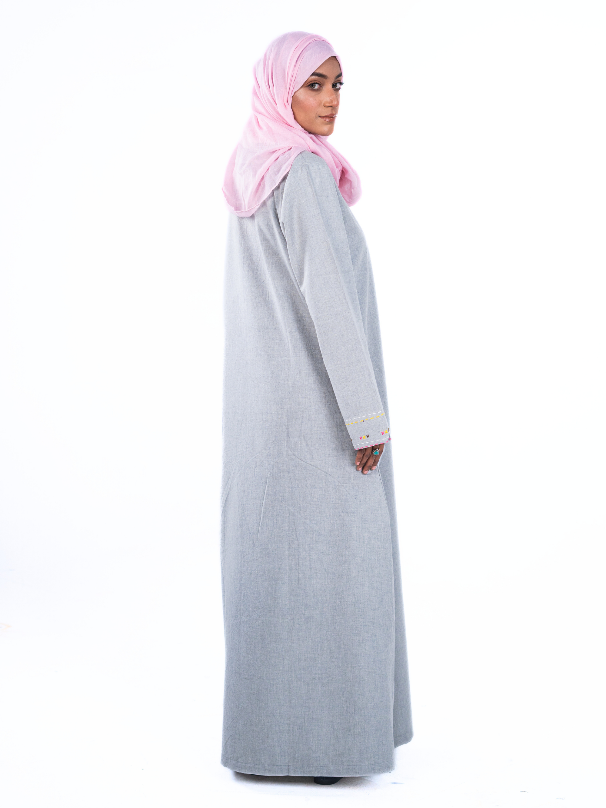 Heritage Cotton Abaya - Silver