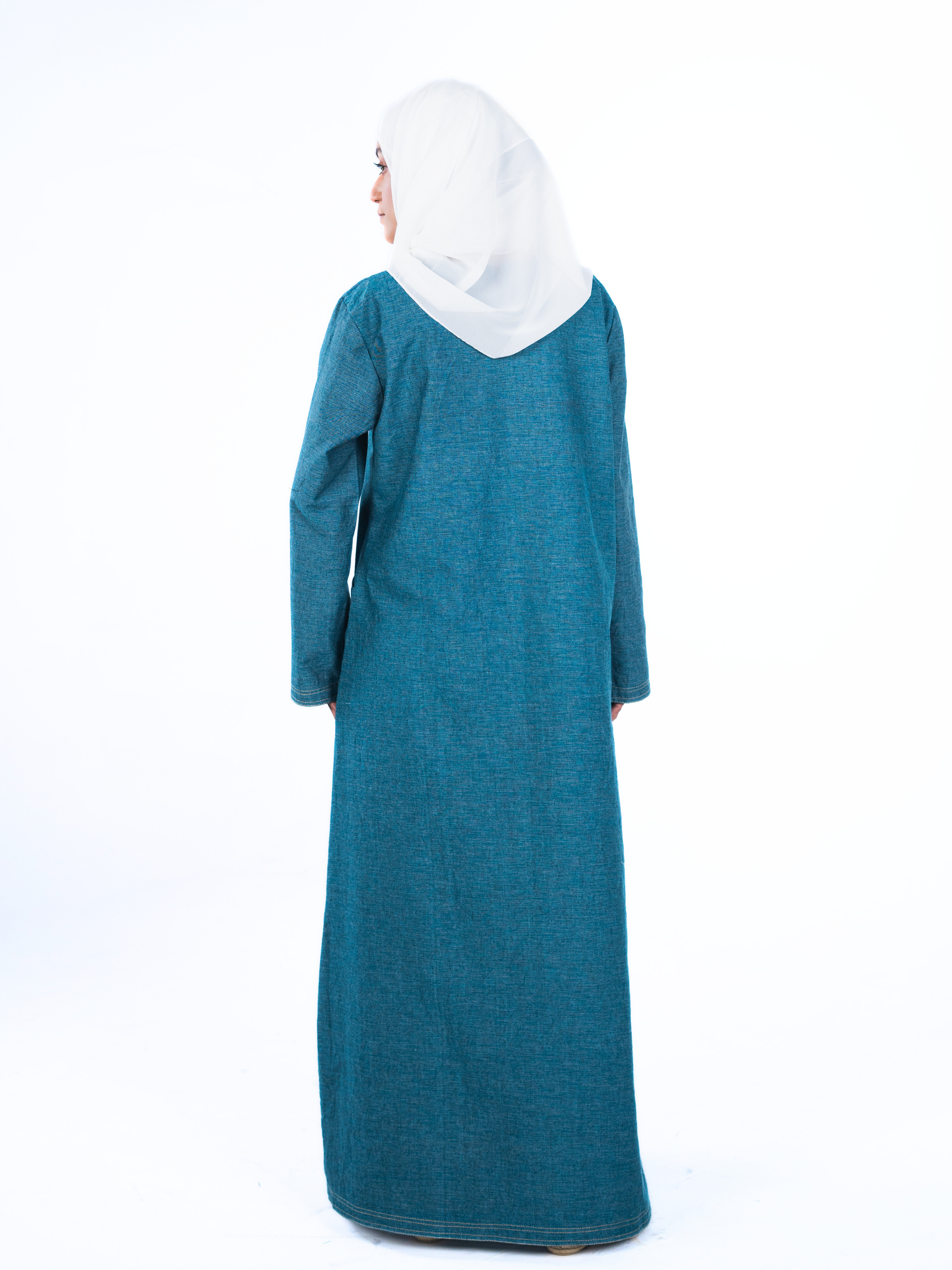 Denim Panelled Maxi Dress - Teal