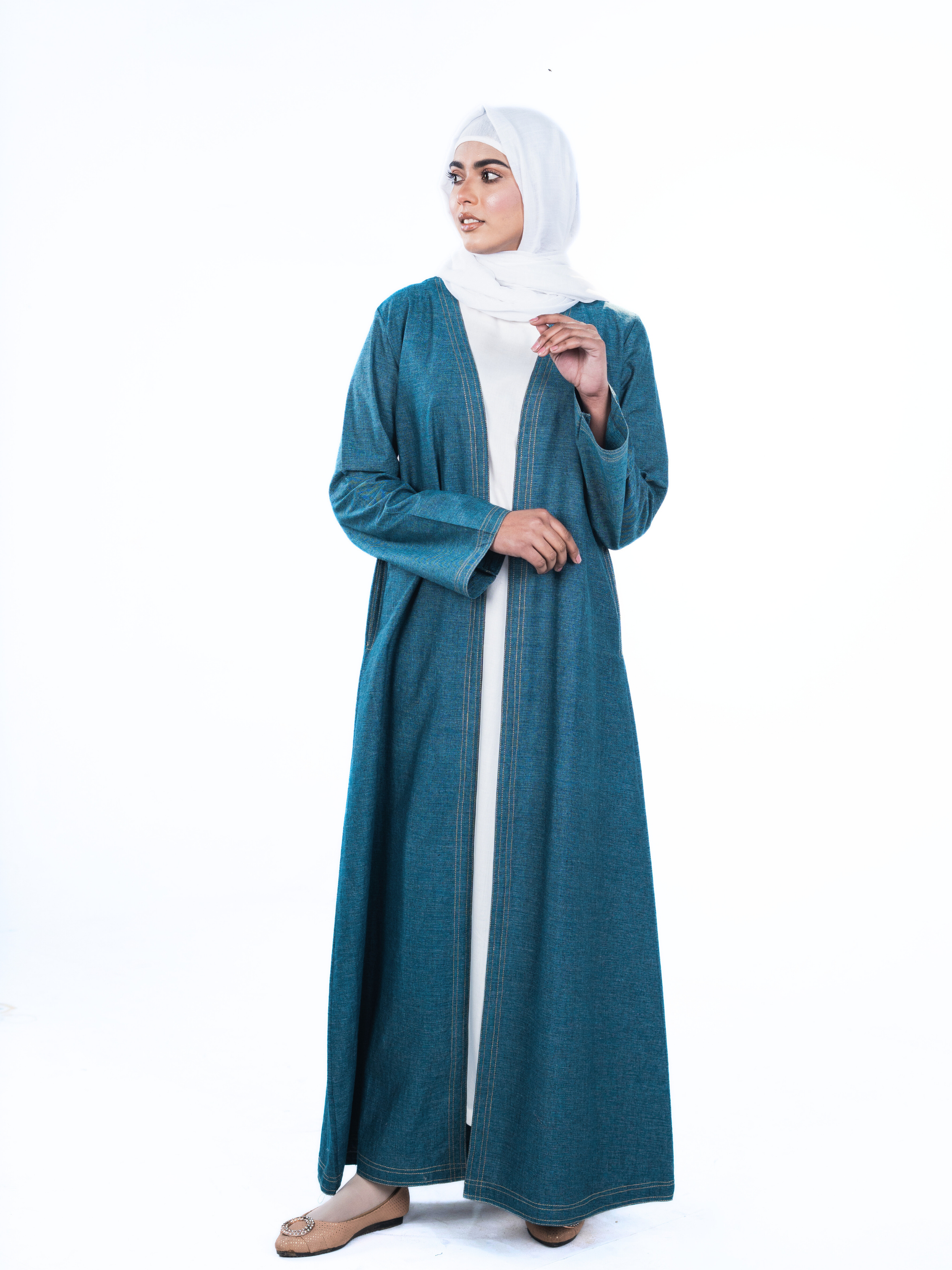 Open Denim Abaya – Teal