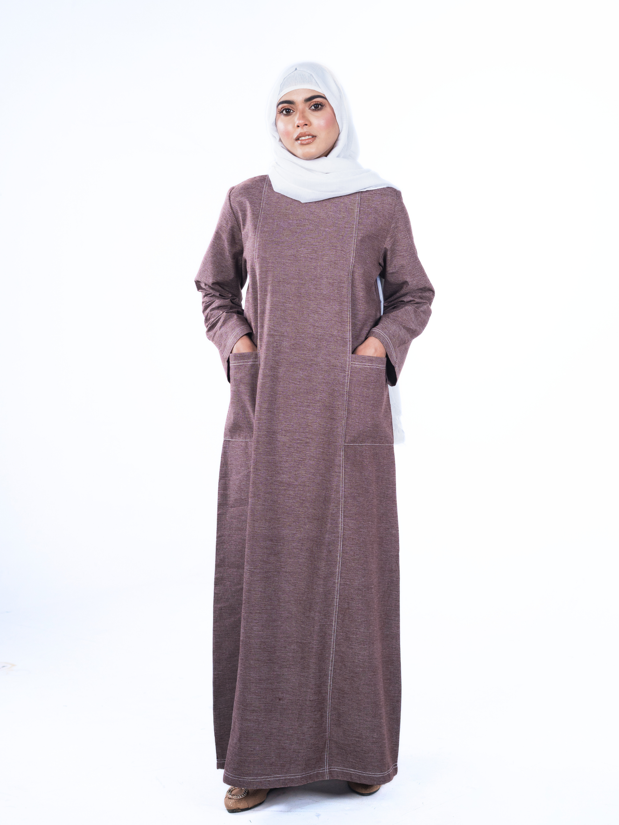 Denim Panelled Maxi Dress - Peanut