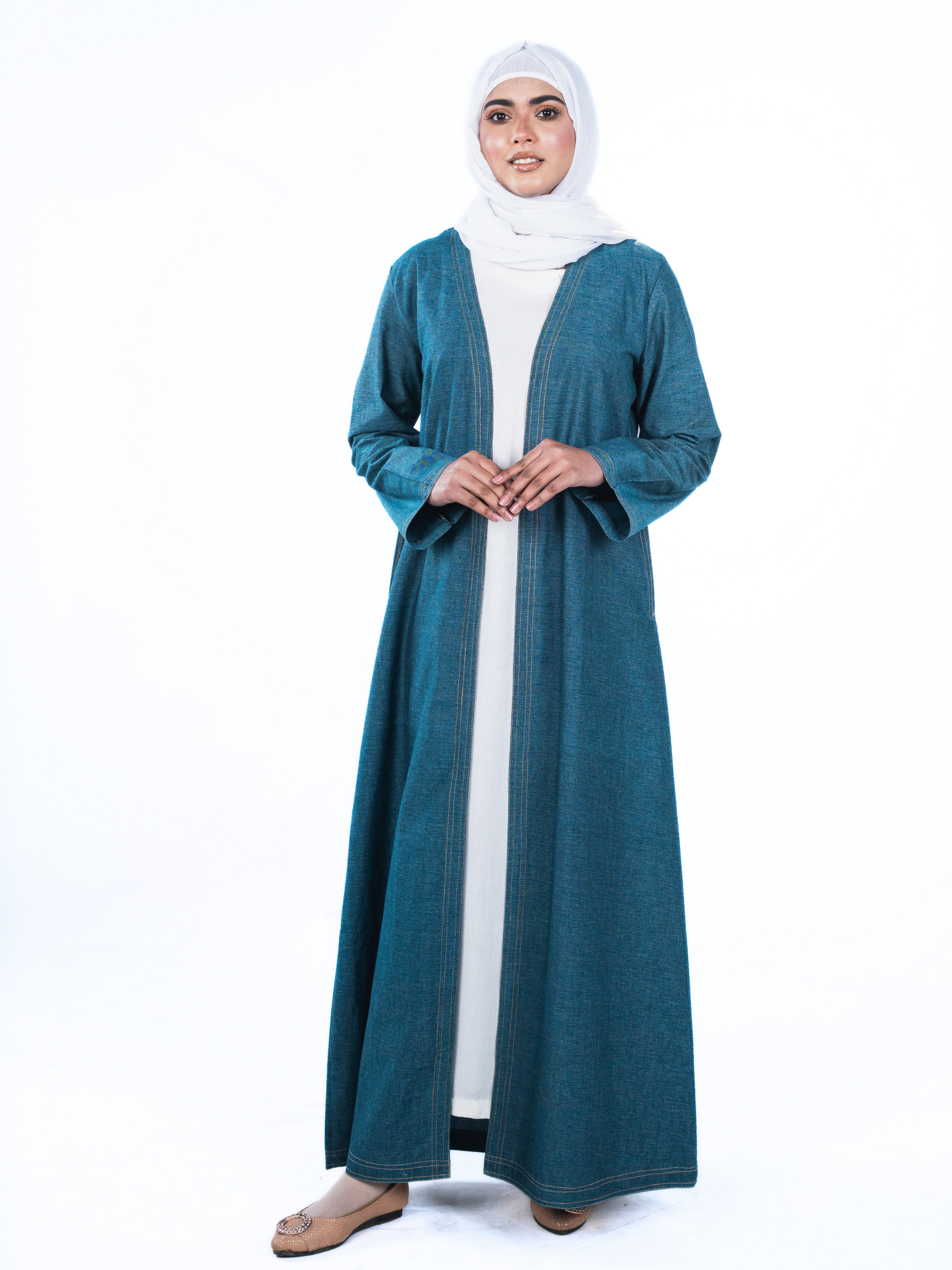 Open Denim Abaya – Teal