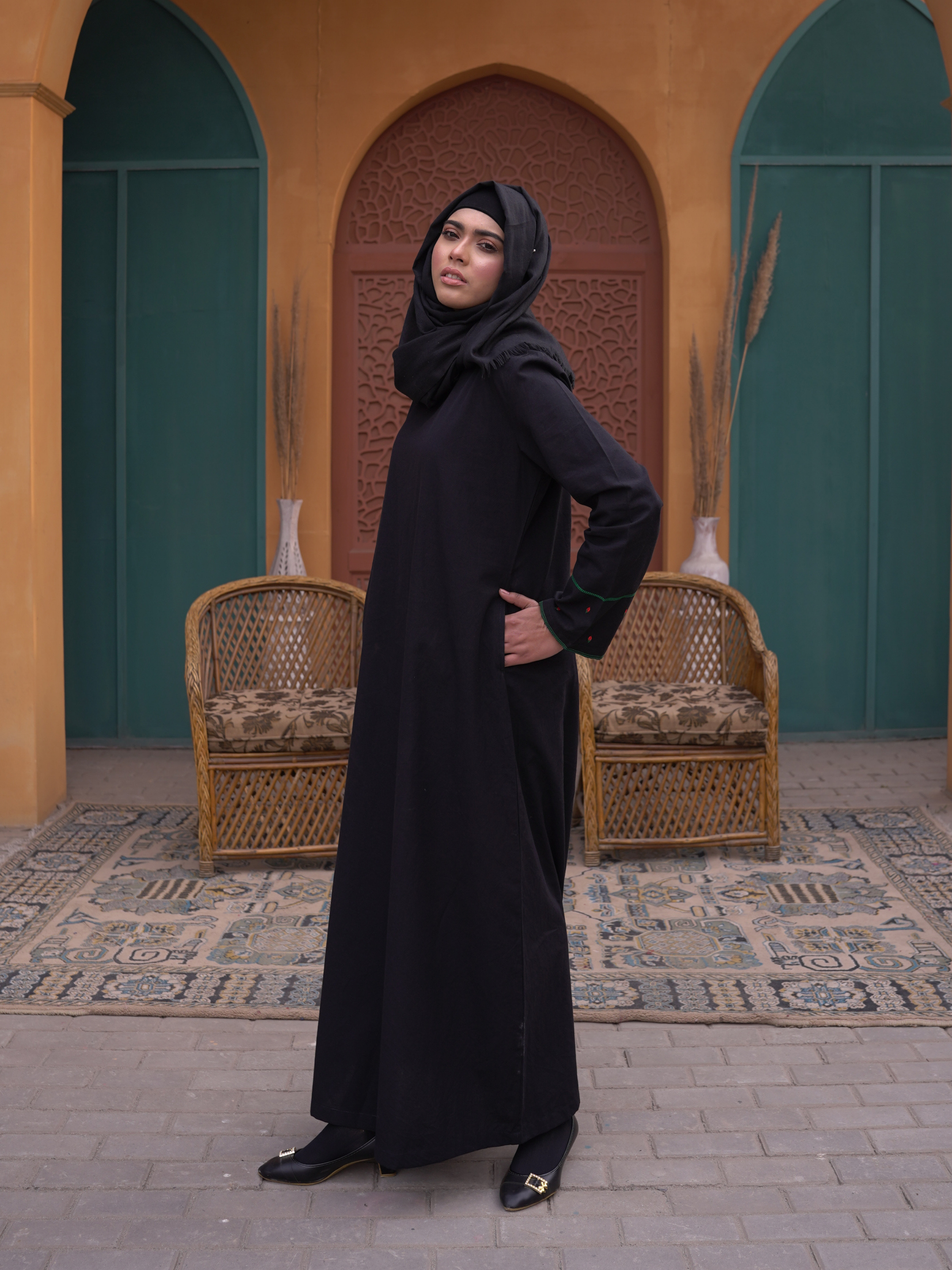 Heritage Cotton Abaya - Black