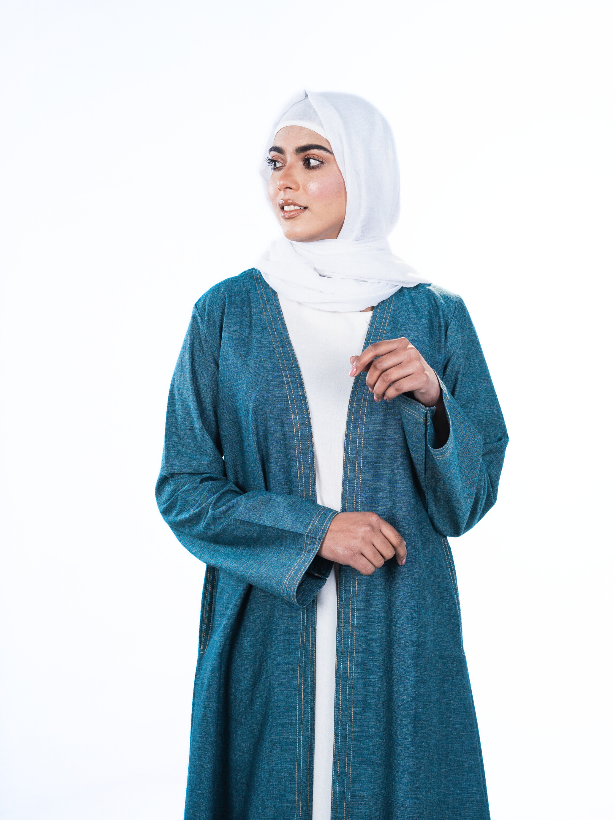 Open Denim Abaya – Teal