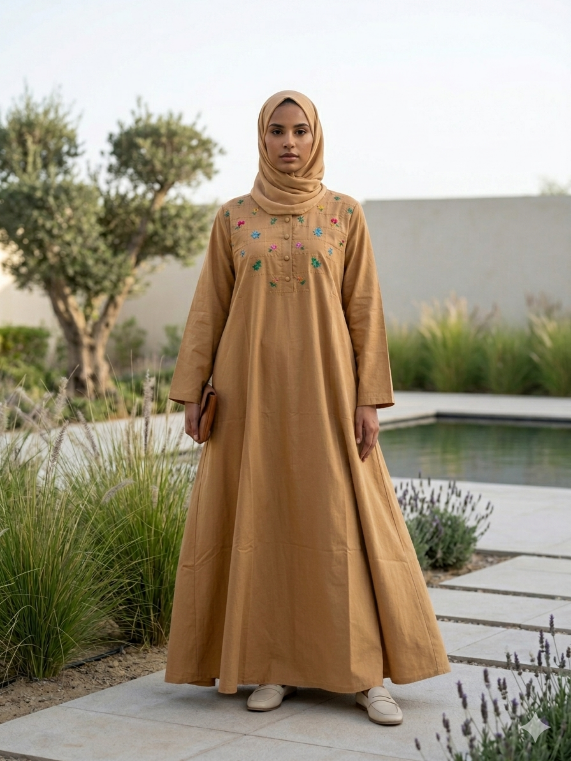 Hajj&Umrah | Premium Cotton Abaya in Cinnamon (Hand-embroidered)