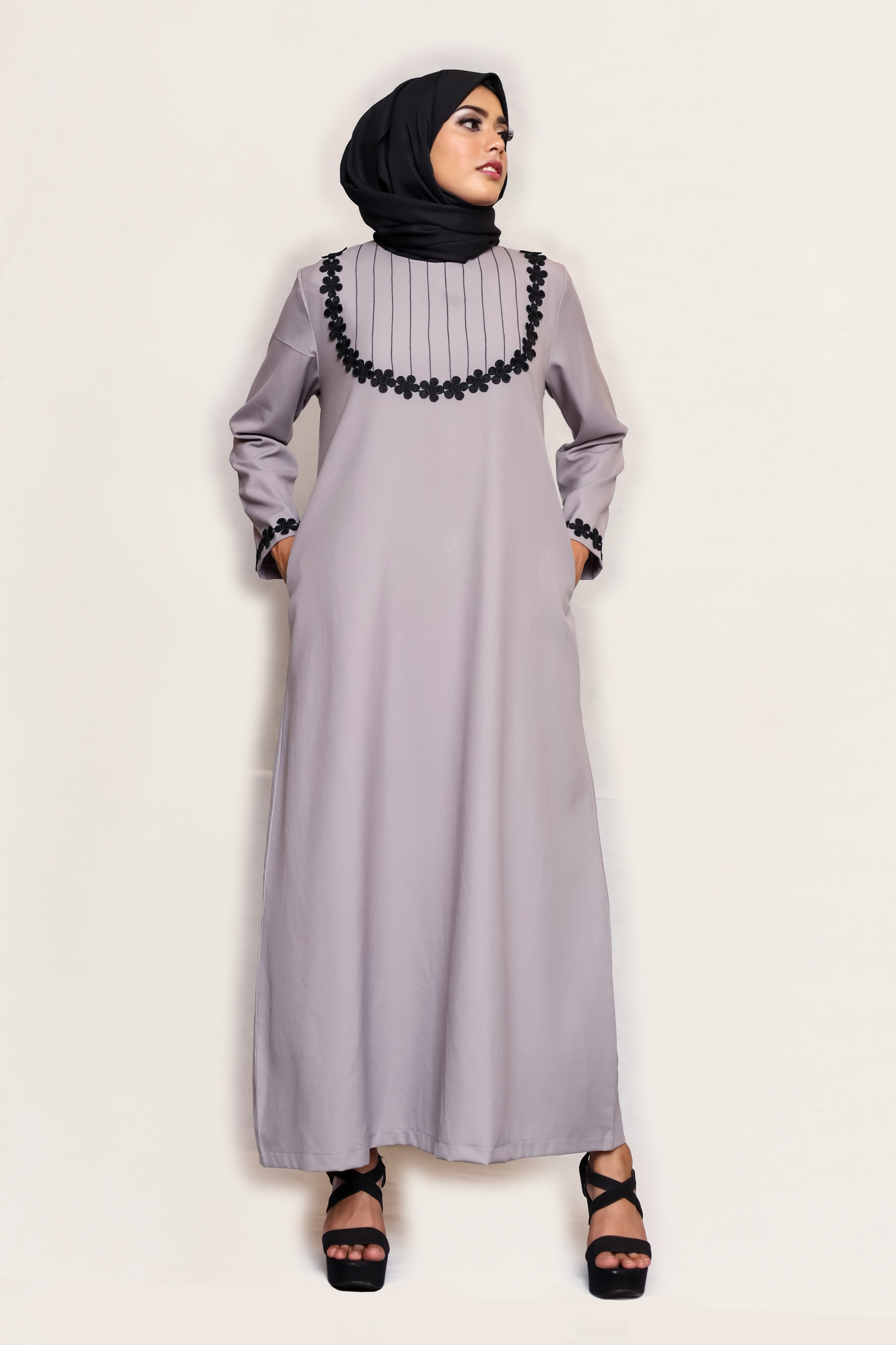 Signature Cotton Abaya – Light Grey