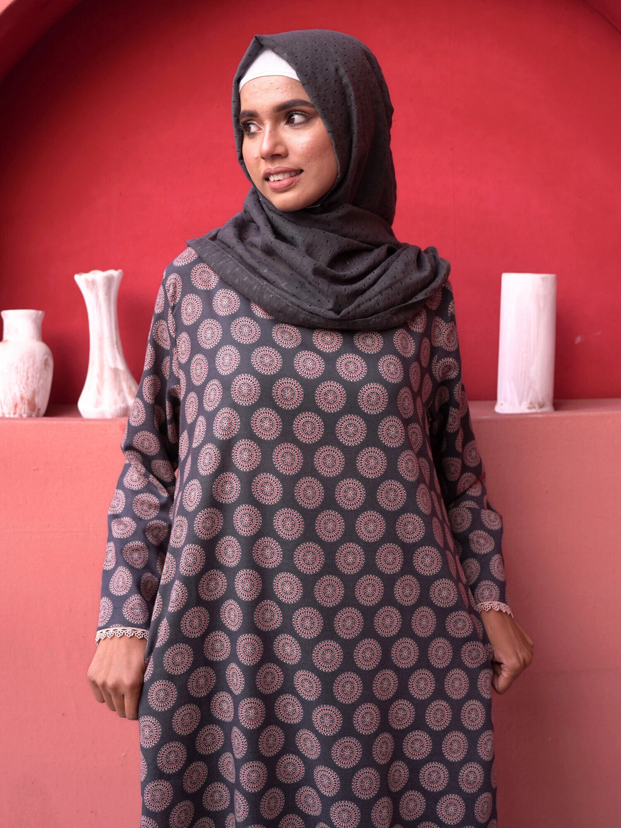 Printed Cotton Abaya – Dark Blue