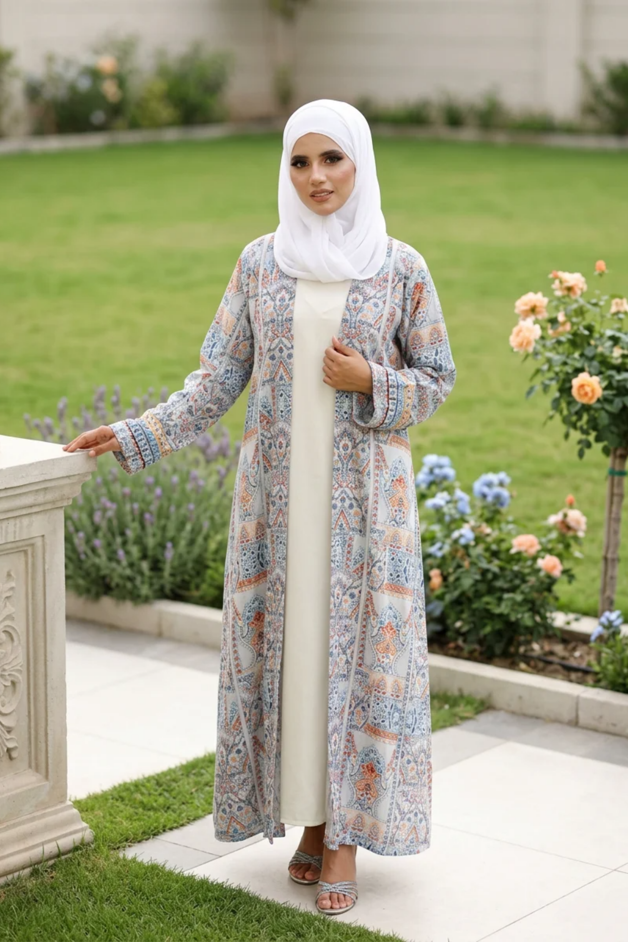 Printed Open Abaya - Multicolour