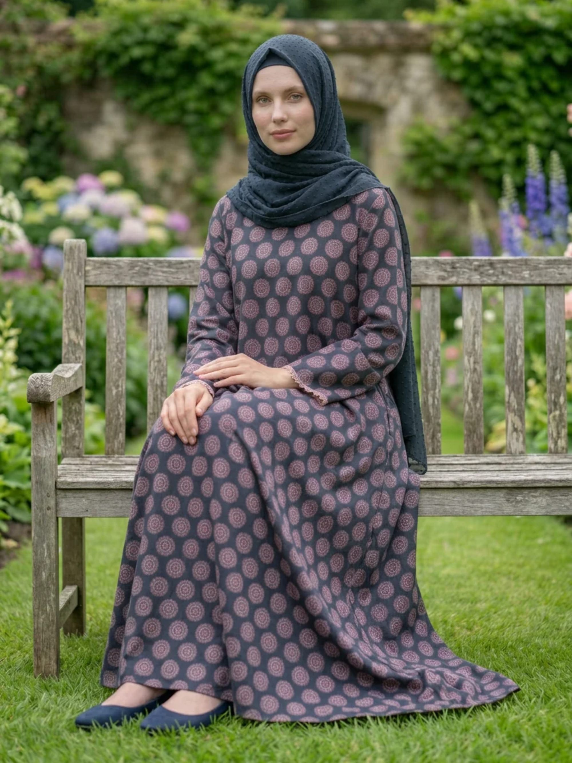 Printed Cotton Abaya – Dark Blue