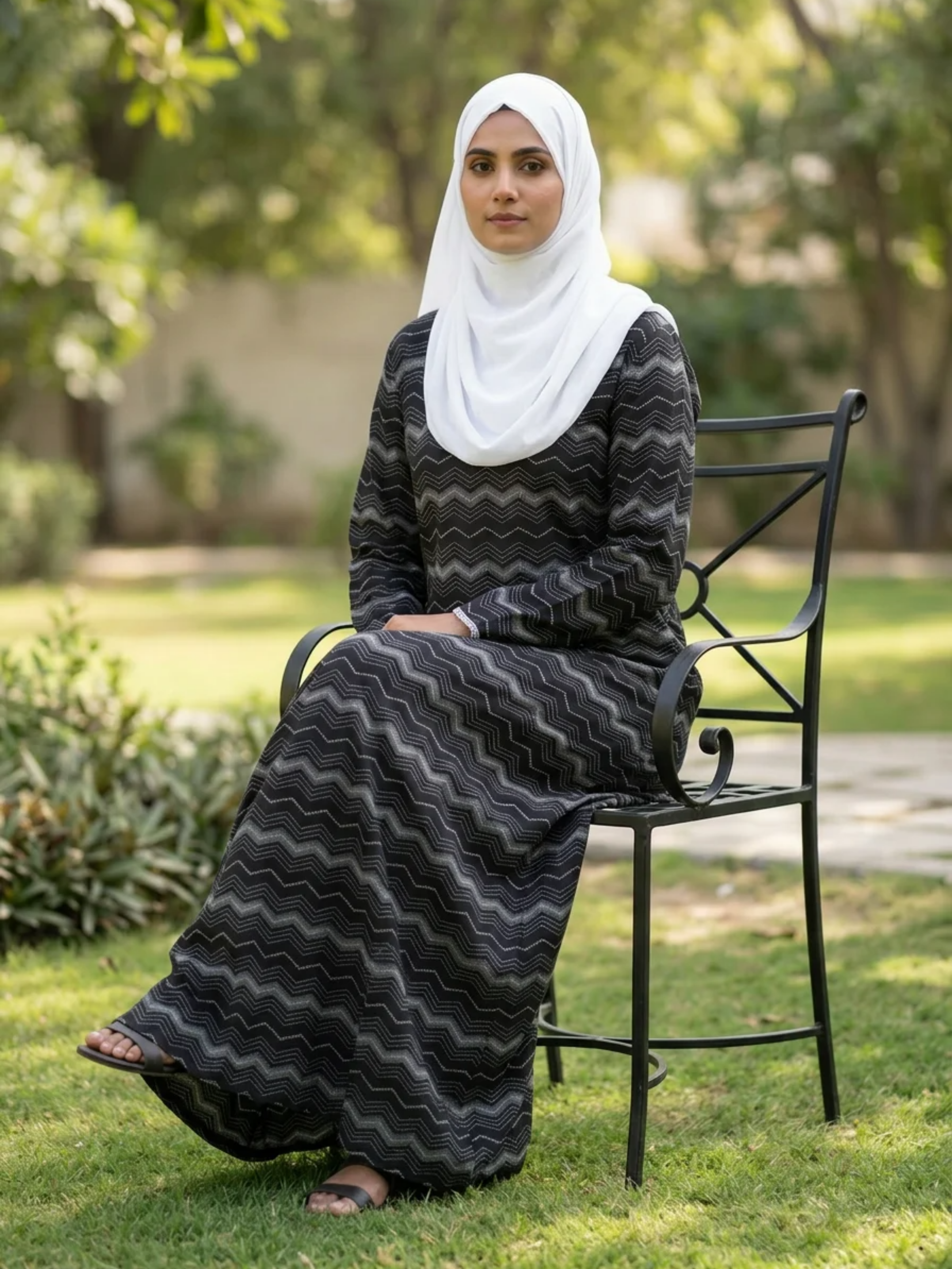 Printed Cotton Abaya – Charcoal