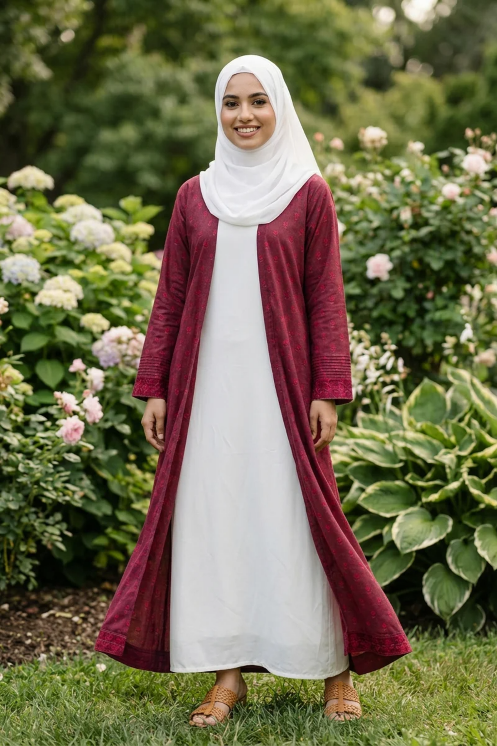 Printed Open Abaya - Maroon