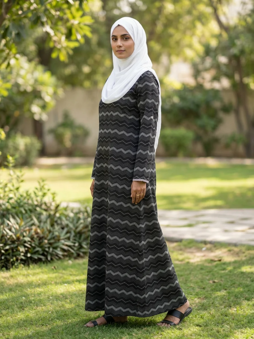 Printed Cotton Abaya – Charcoal