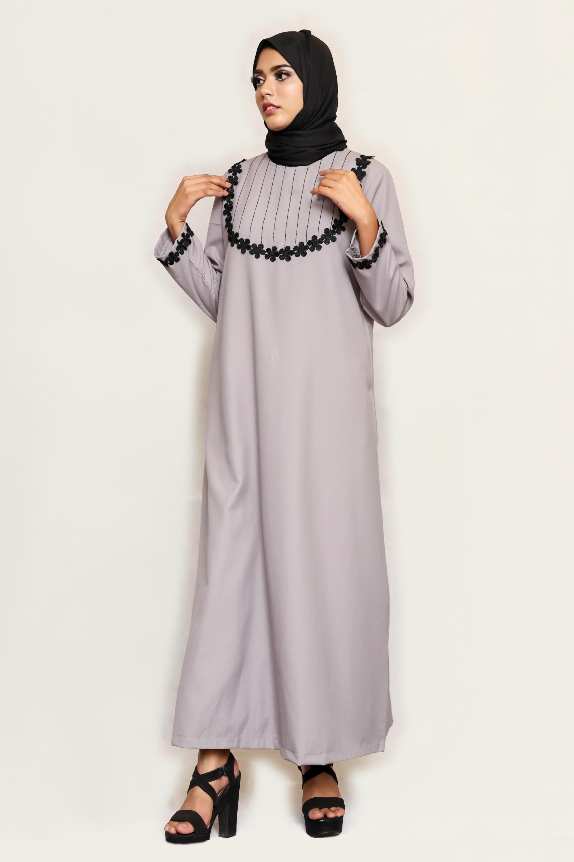 Signature Cotton Abaya – Light Grey