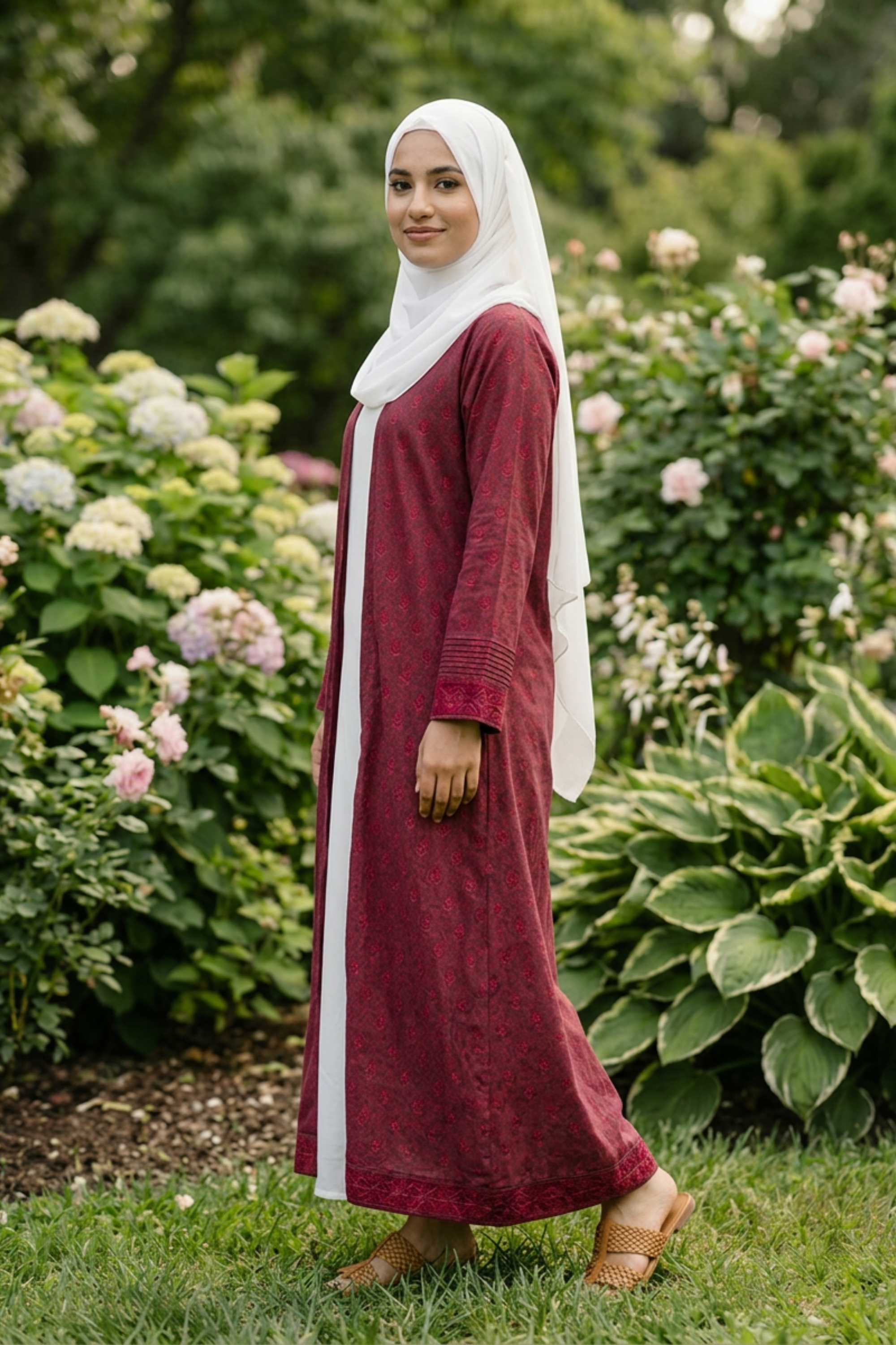 Printed Open Abaya - Maroon