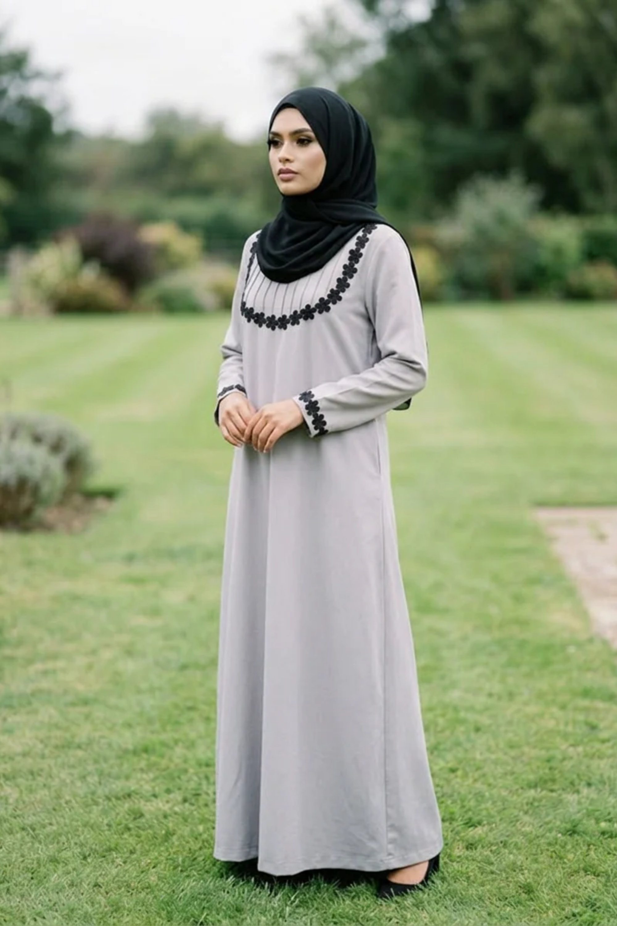 Signature Cotton Abaya – Light Grey
