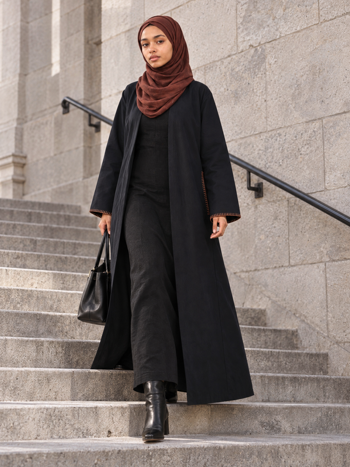 Heritage Cotton | Minimalist Open Abaya in Black