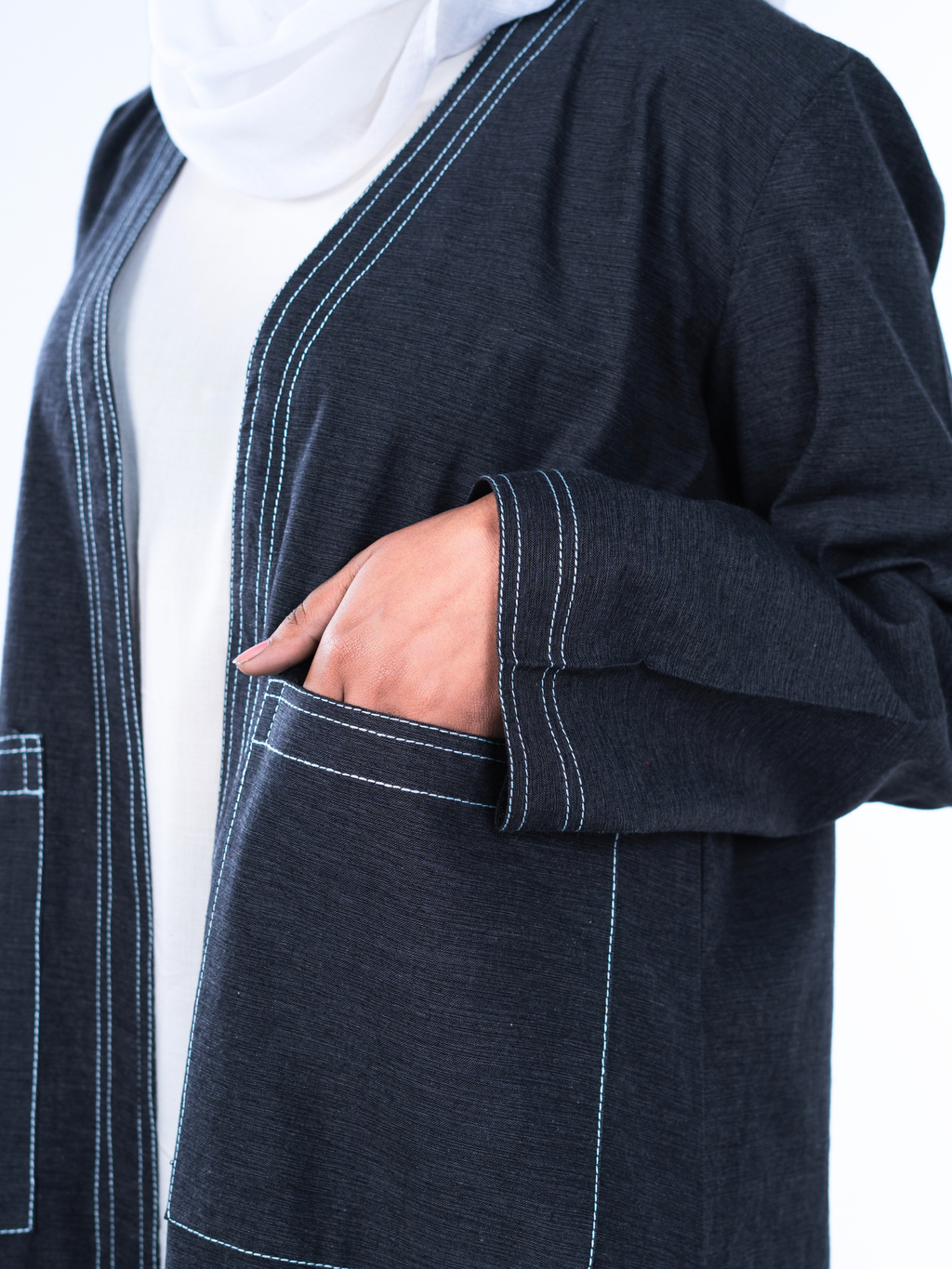 Open Denim Abaya – Coal