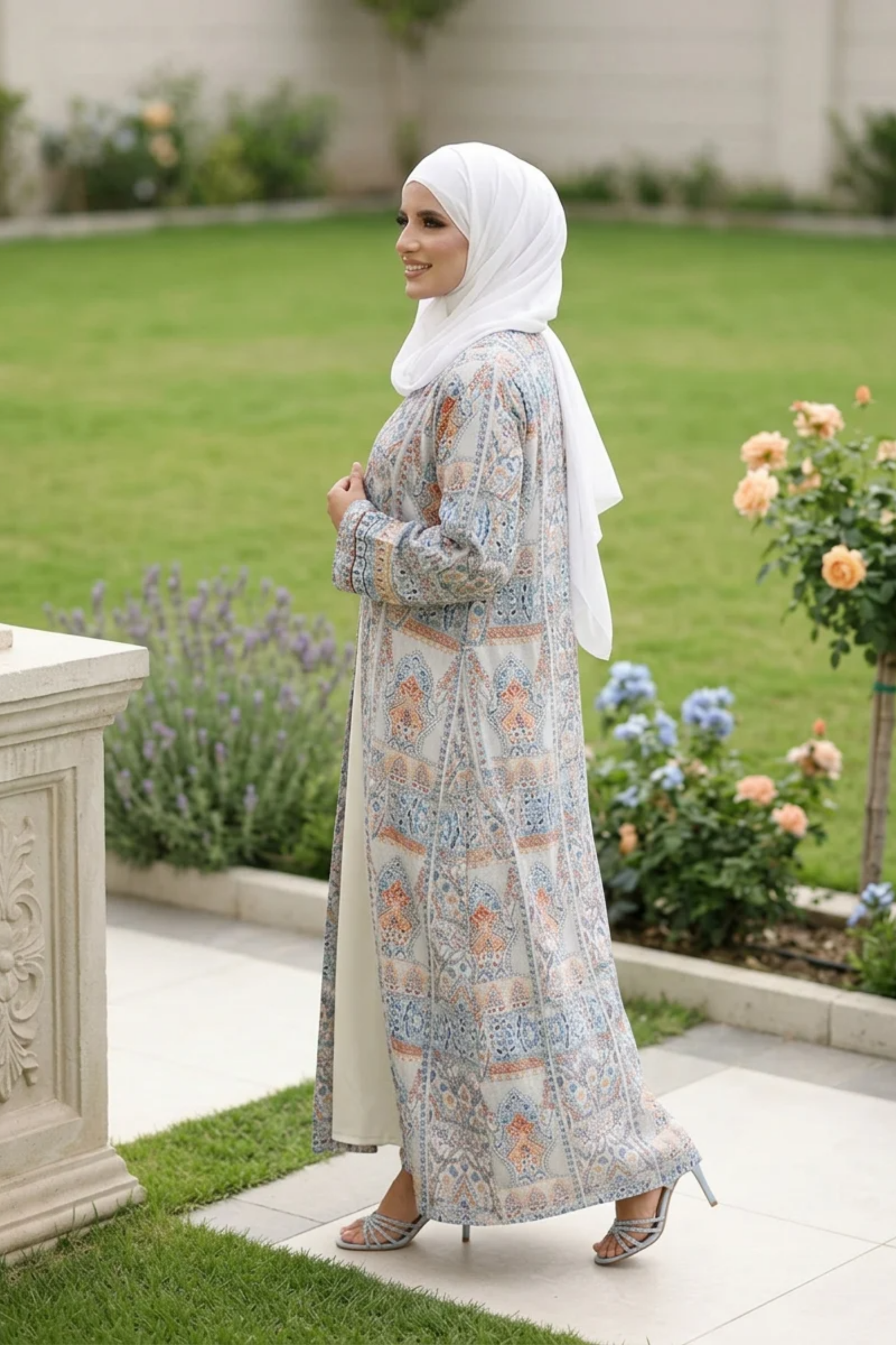 Printed Open Abaya - Multicolour