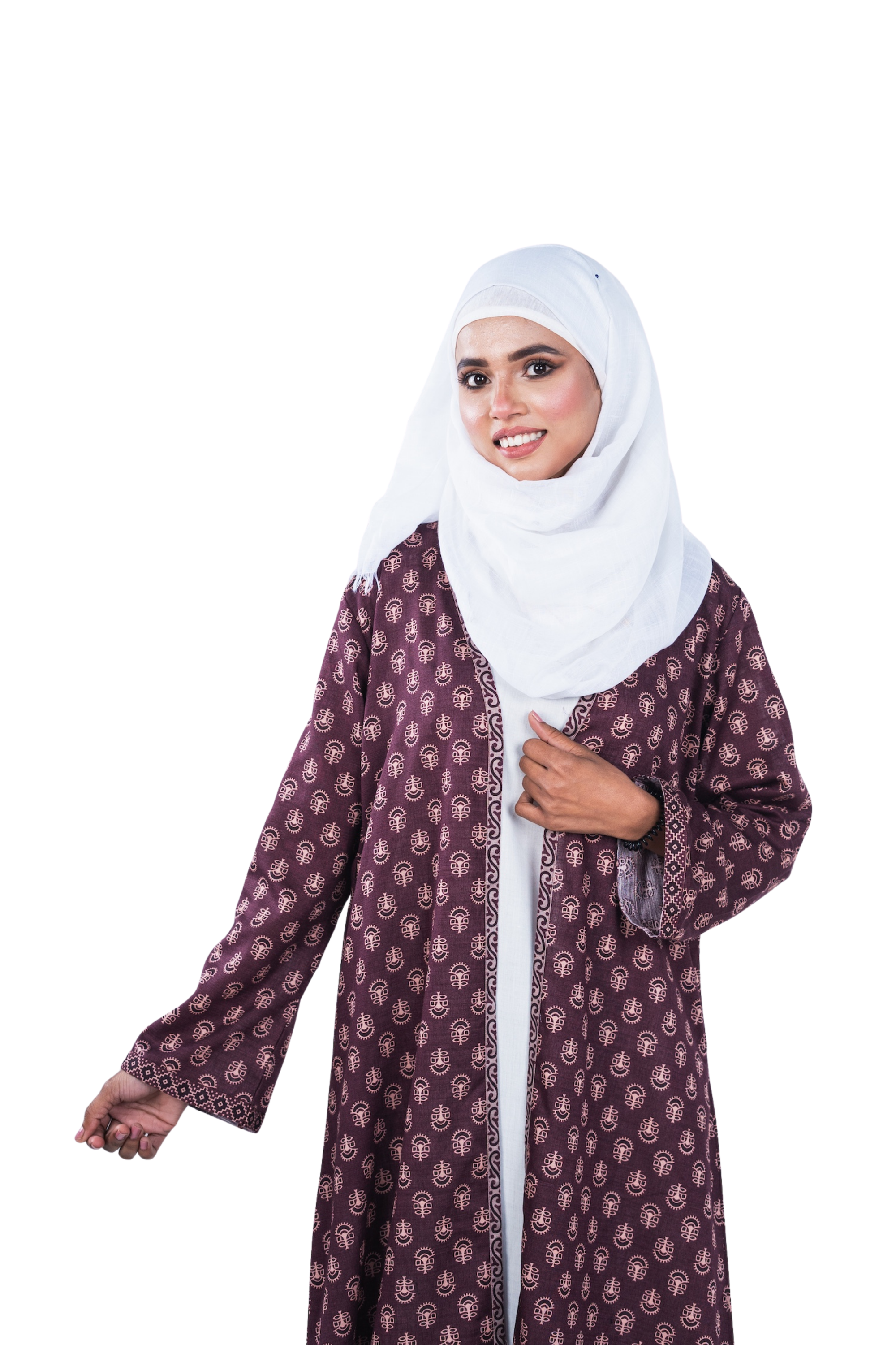 Printed Open Abaya - Mulberry