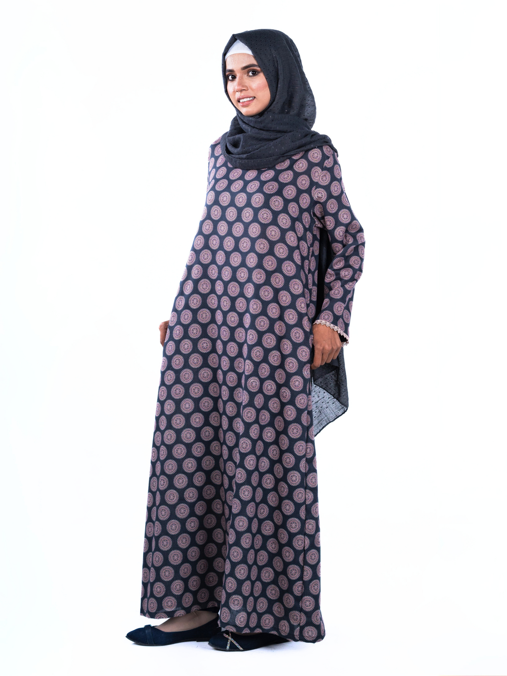 Printed Cotton Abaya – Dark Blue