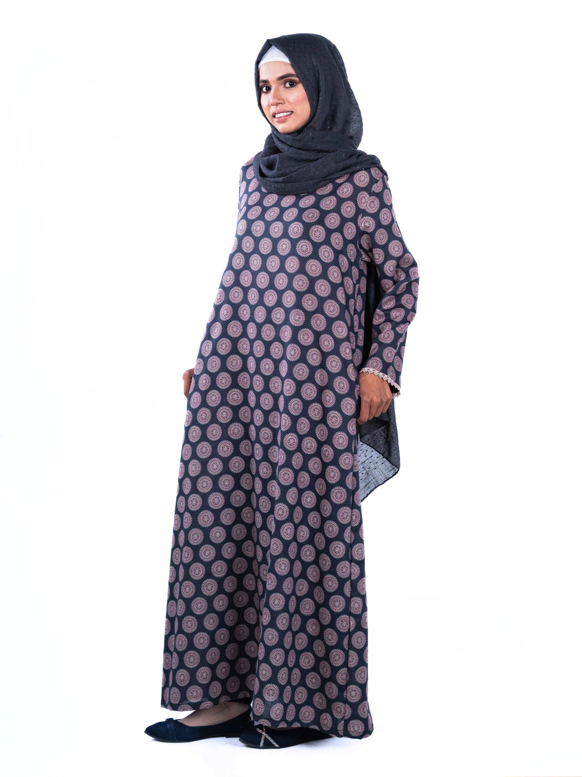 Printed Cotton Abaya – Dark Blue