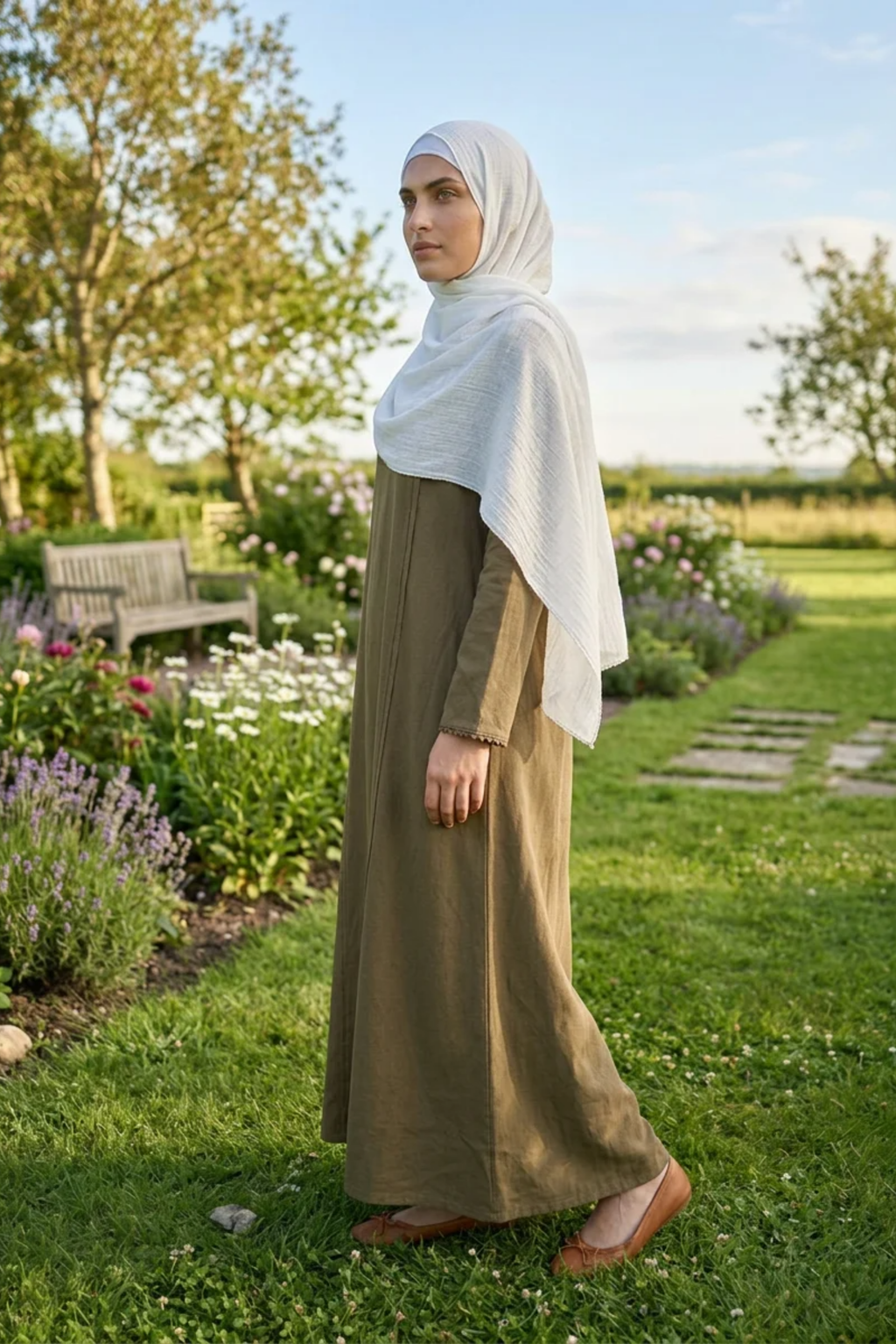 Signature Cotton Abaya – Olive Green