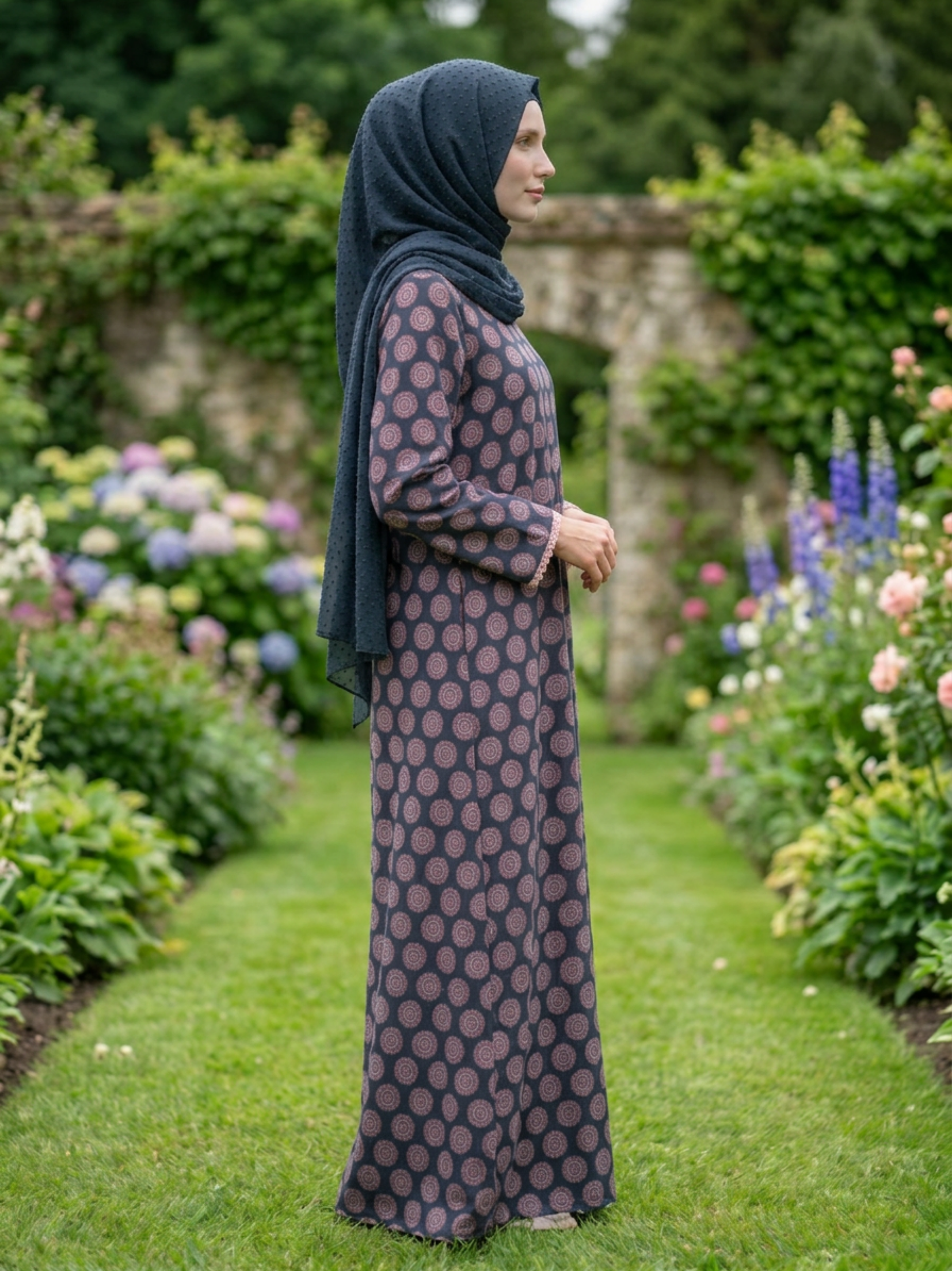 Printed Cotton Abaya – Dark Blue