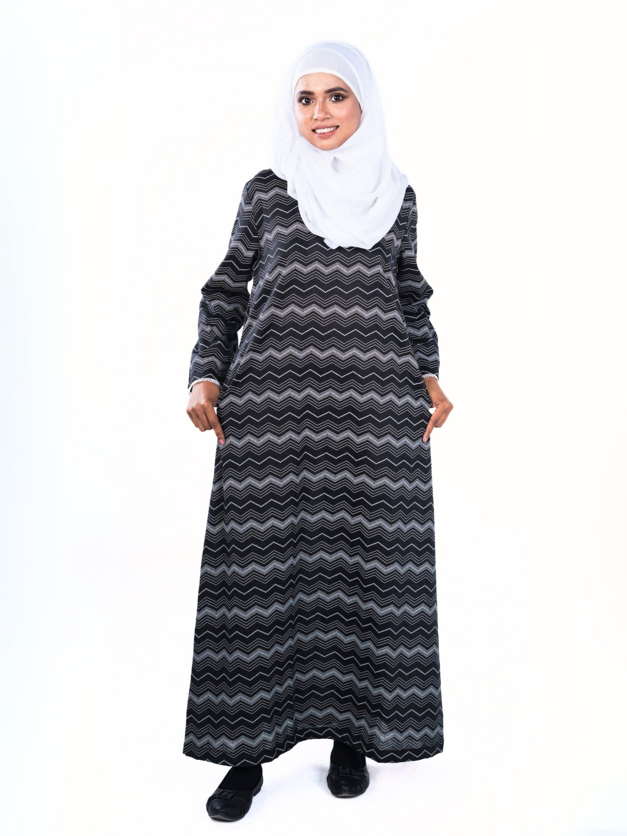 Printed Cotton Abaya – Charcoal