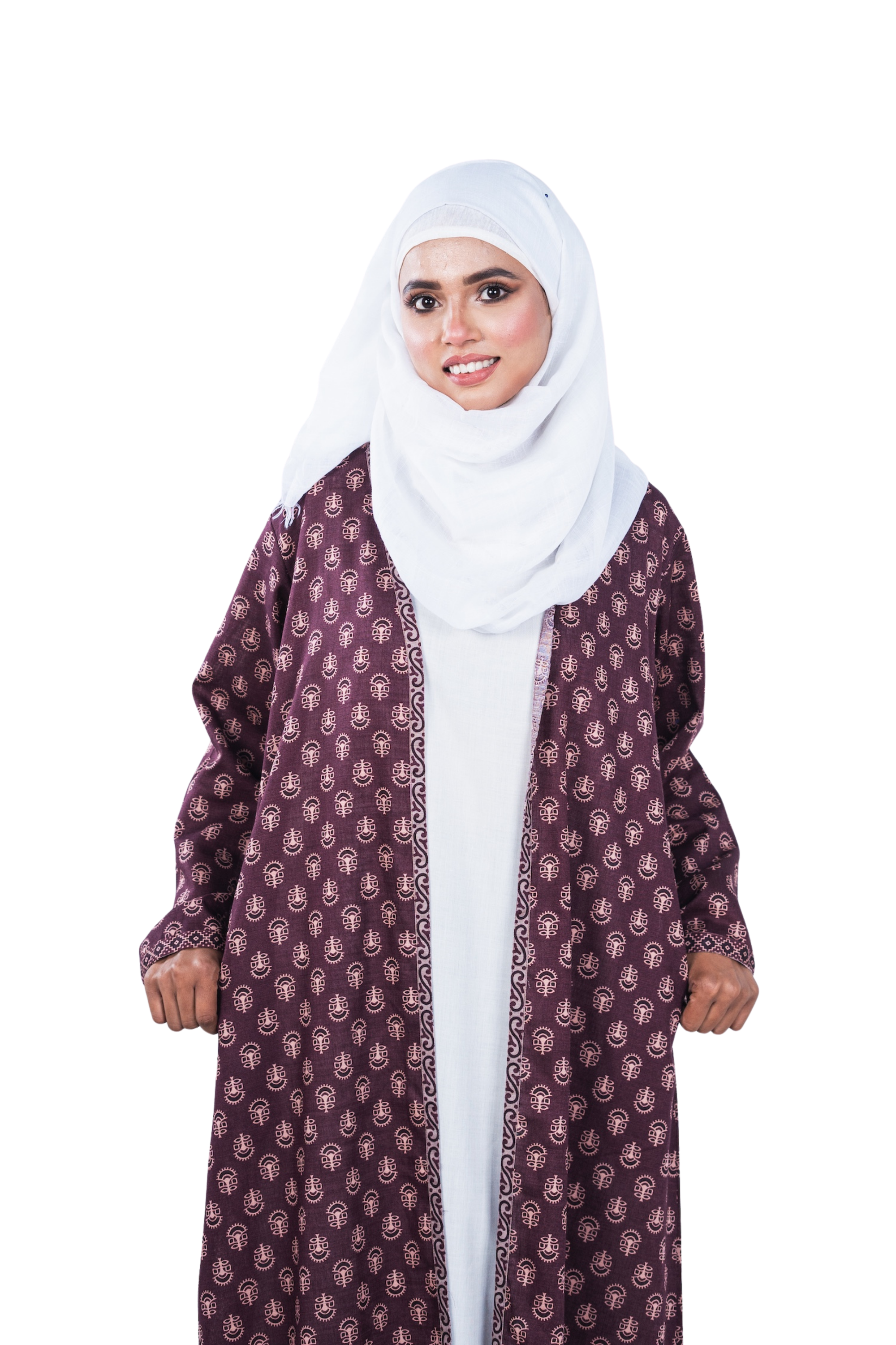 Printed Open Abaya - Mulberry