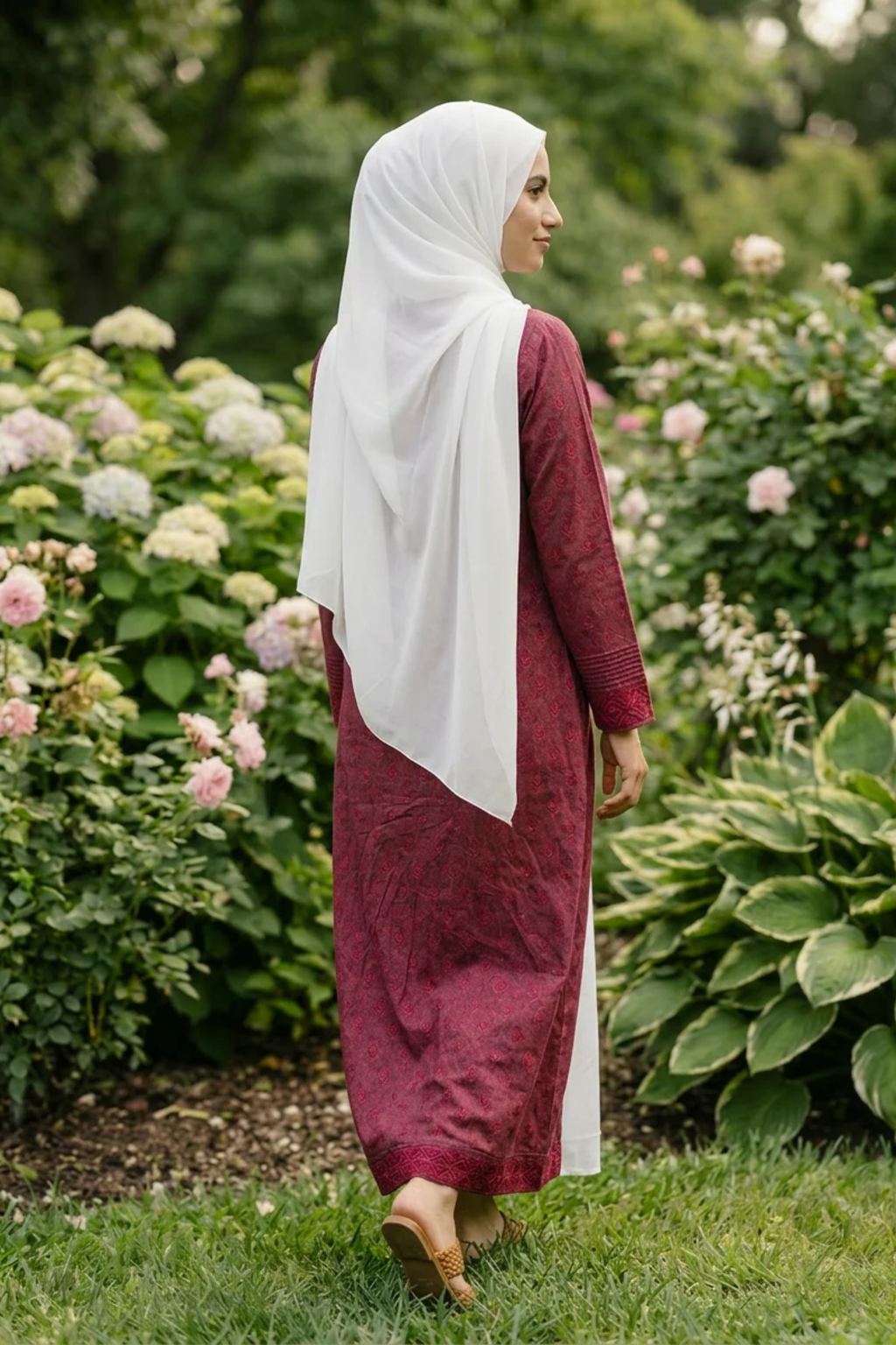 Printed Open Abaya - Maroon