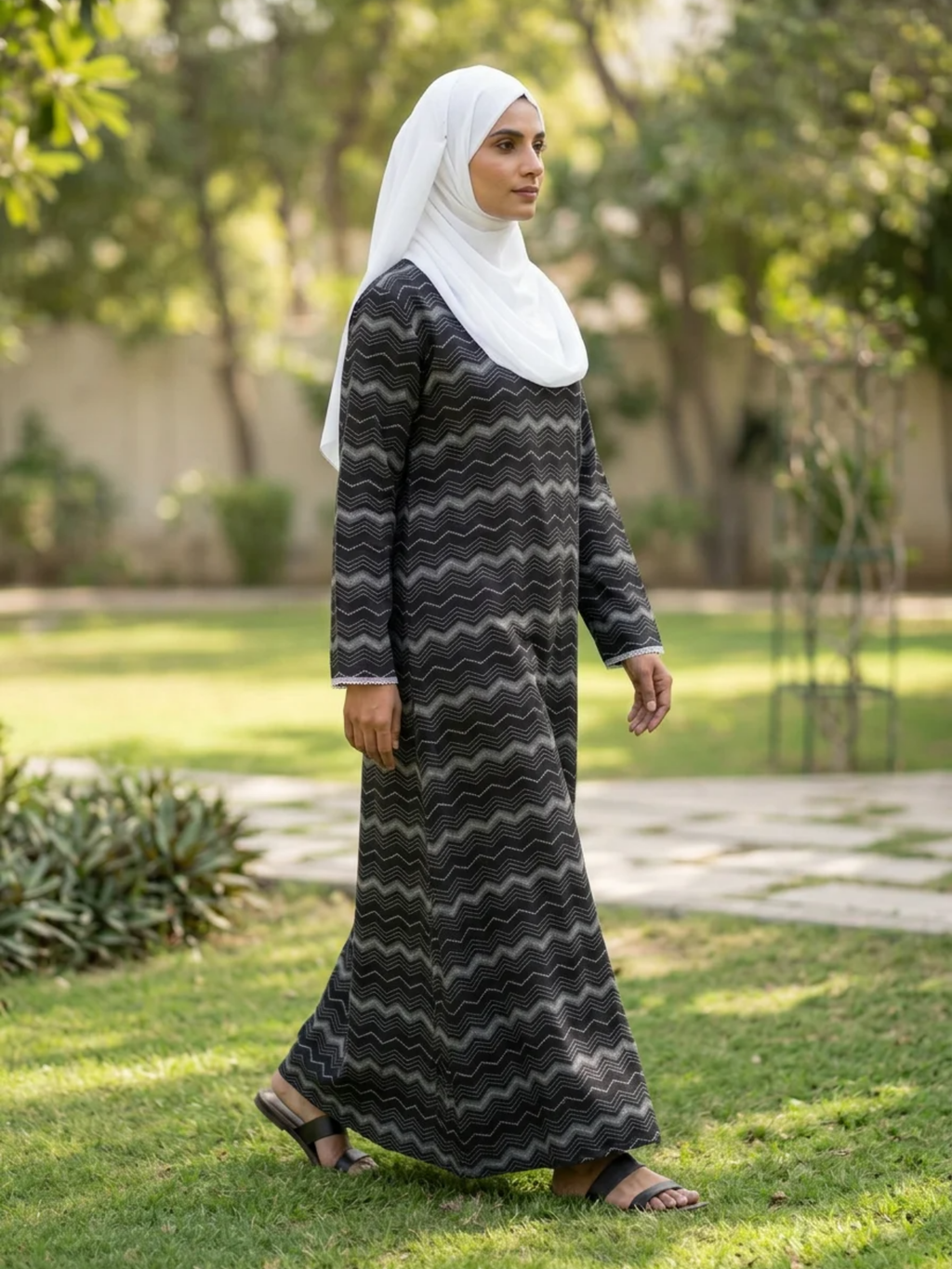 Printed Cotton Abaya – Charcoal