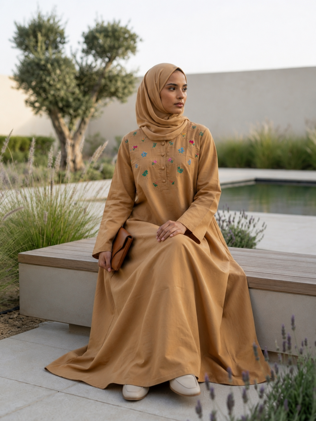 Hajj&Umrah | Premium Cotton Abaya in Cinnamon (Hand-embroidered)